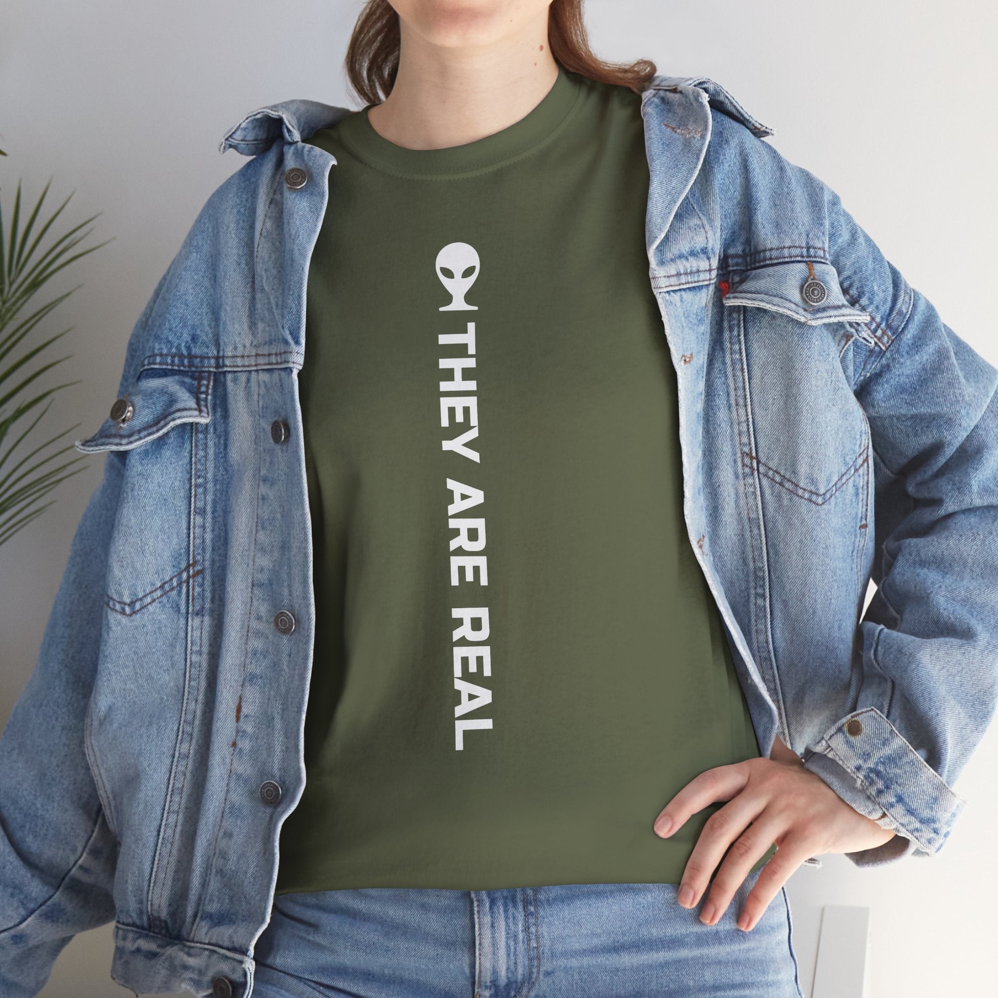 Alien Tee — Minimal "They Are Real" Vertical Graphic T-Shirt dark