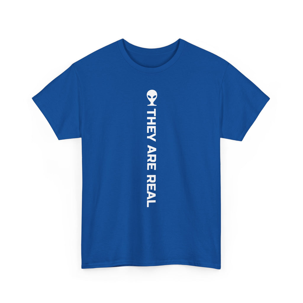 Alien Tee — Minimal "They Are Real" Vertical Graphic T-Shirt dark