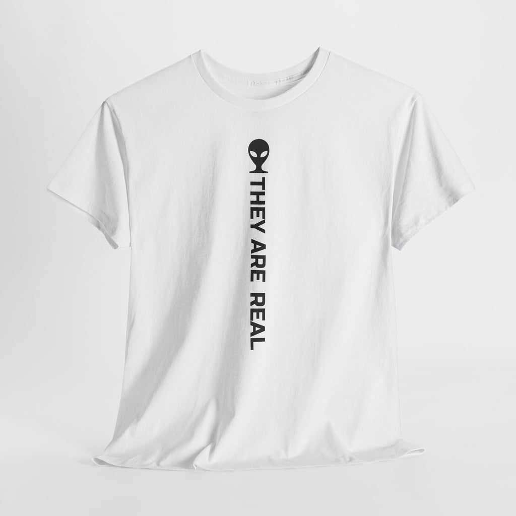 Alien Tee — Minimal "They Are Real" Vertical Graphic T-Shirt