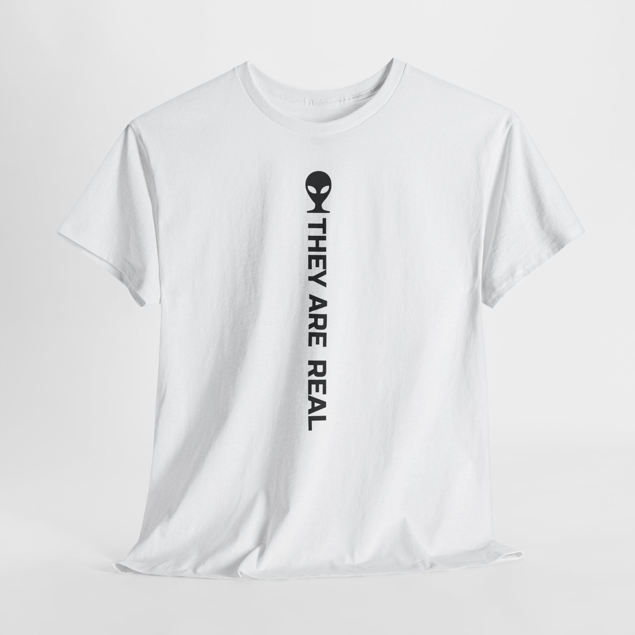 Alien Tee — Minimal "They Are Real" Vertical Graphic T-Shirt