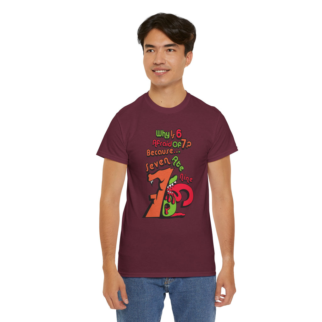 Why is 6 Afraid of 7? "Because 7 Ate 9" Funny Numbers Tee