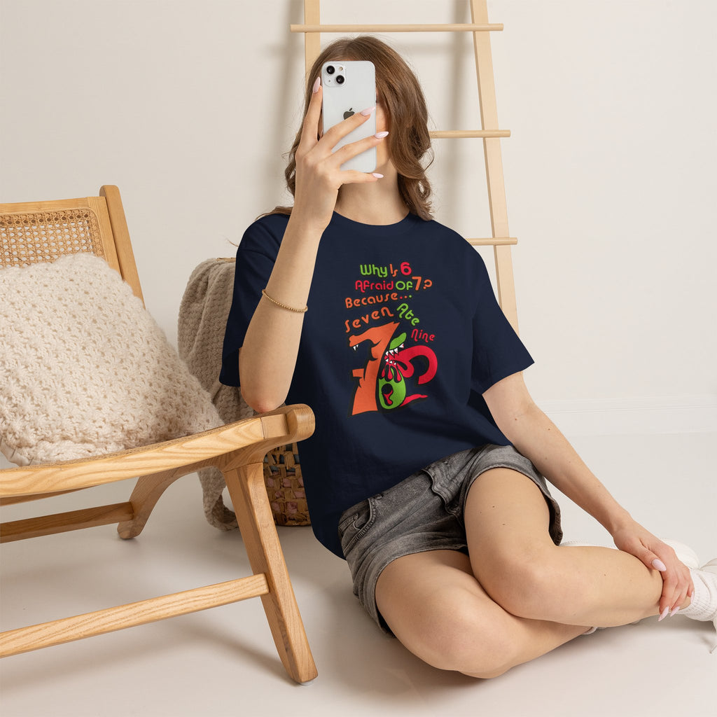 Why is 6 Afraid of 7? "Because 7 Ate 9" Funny Numbers Tee