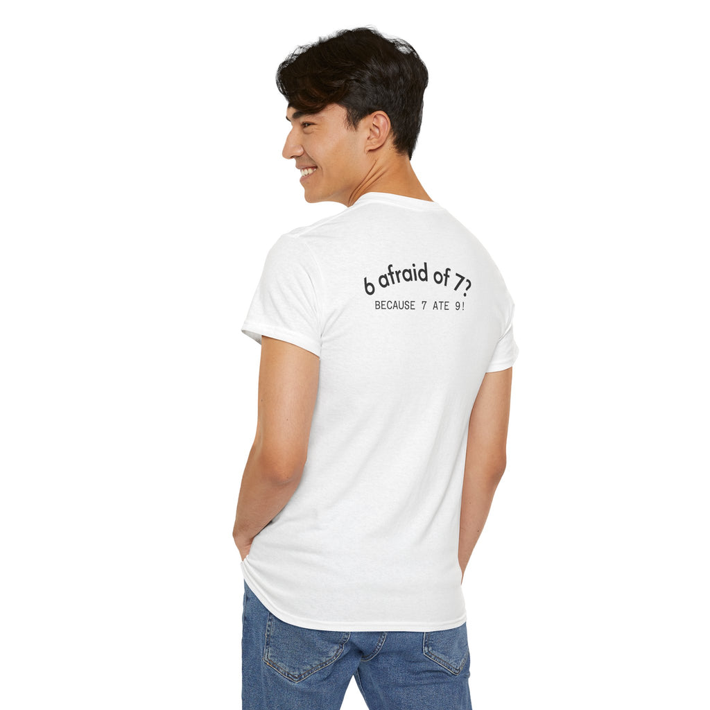 Why is 6 Afraid of 7? "Because 7 Ate 9" Funny Numbers Tee