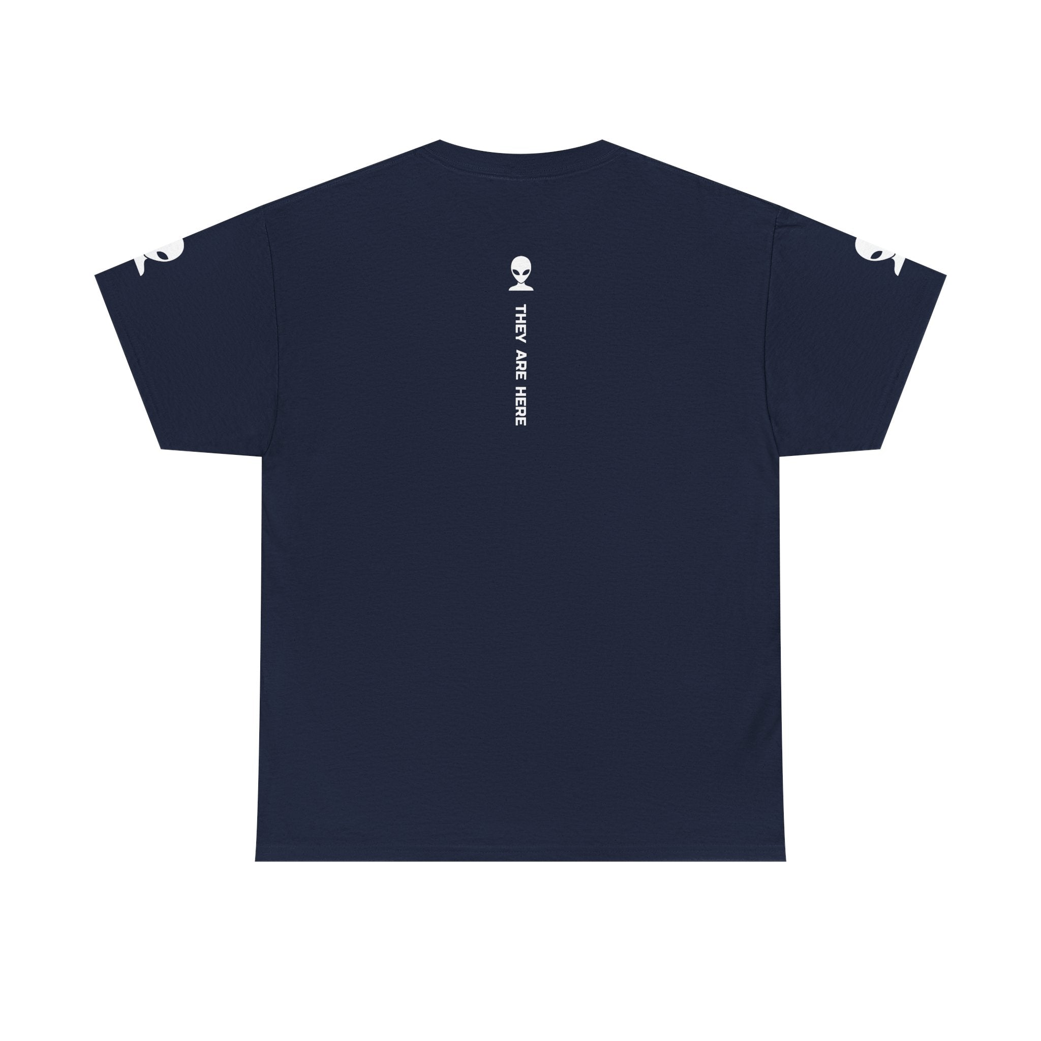 Alien Tee — Minimal "They Are Here" Vertical Graphic T-Shirt dark