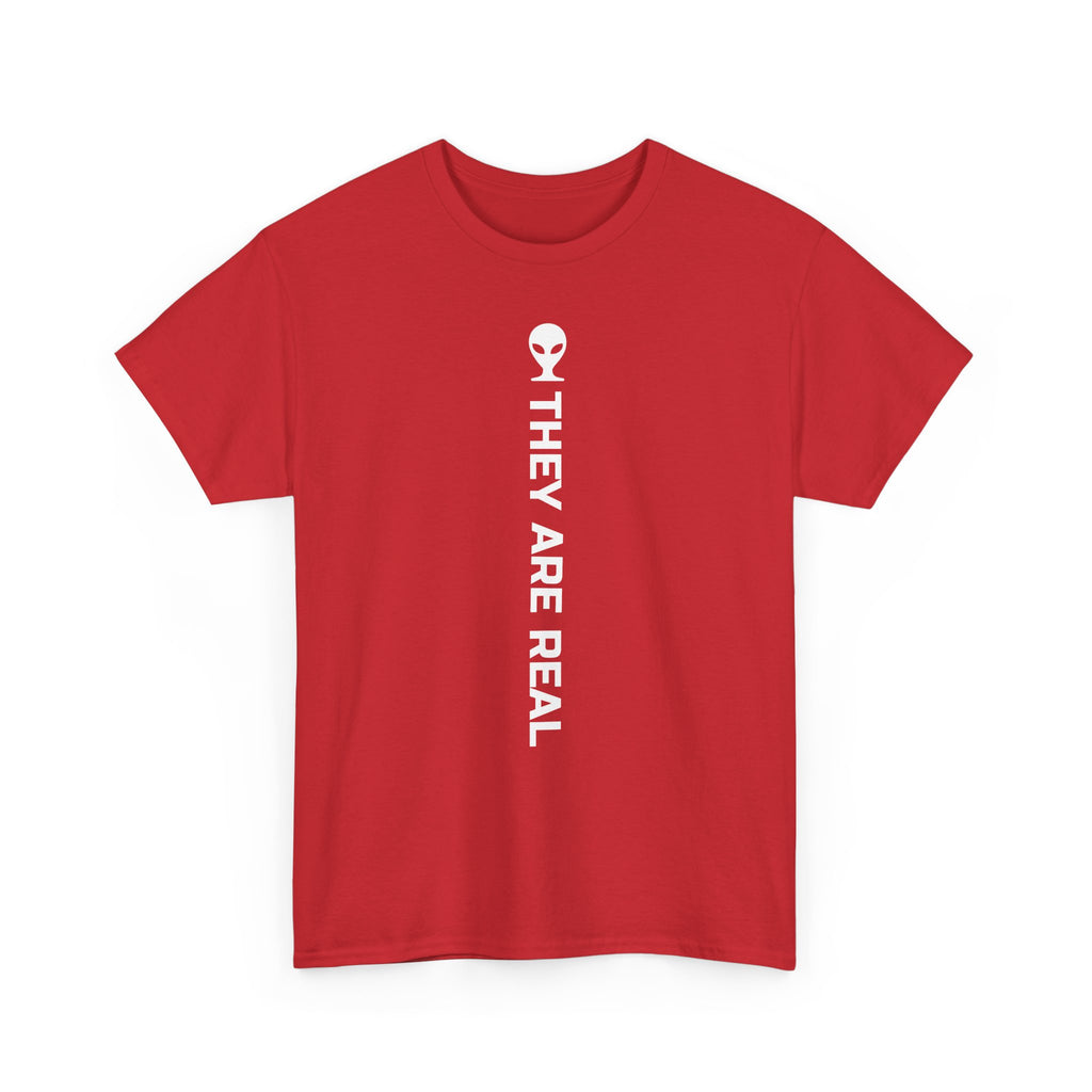 Alien Tee — Minimal "They Are Real" Vertical Graphic T-Shirt dark