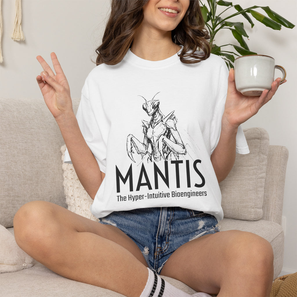 Alien Mantis Graphic T-Shirt — "The Hyper-Intuitive Bioengineers" Illustrated Tee