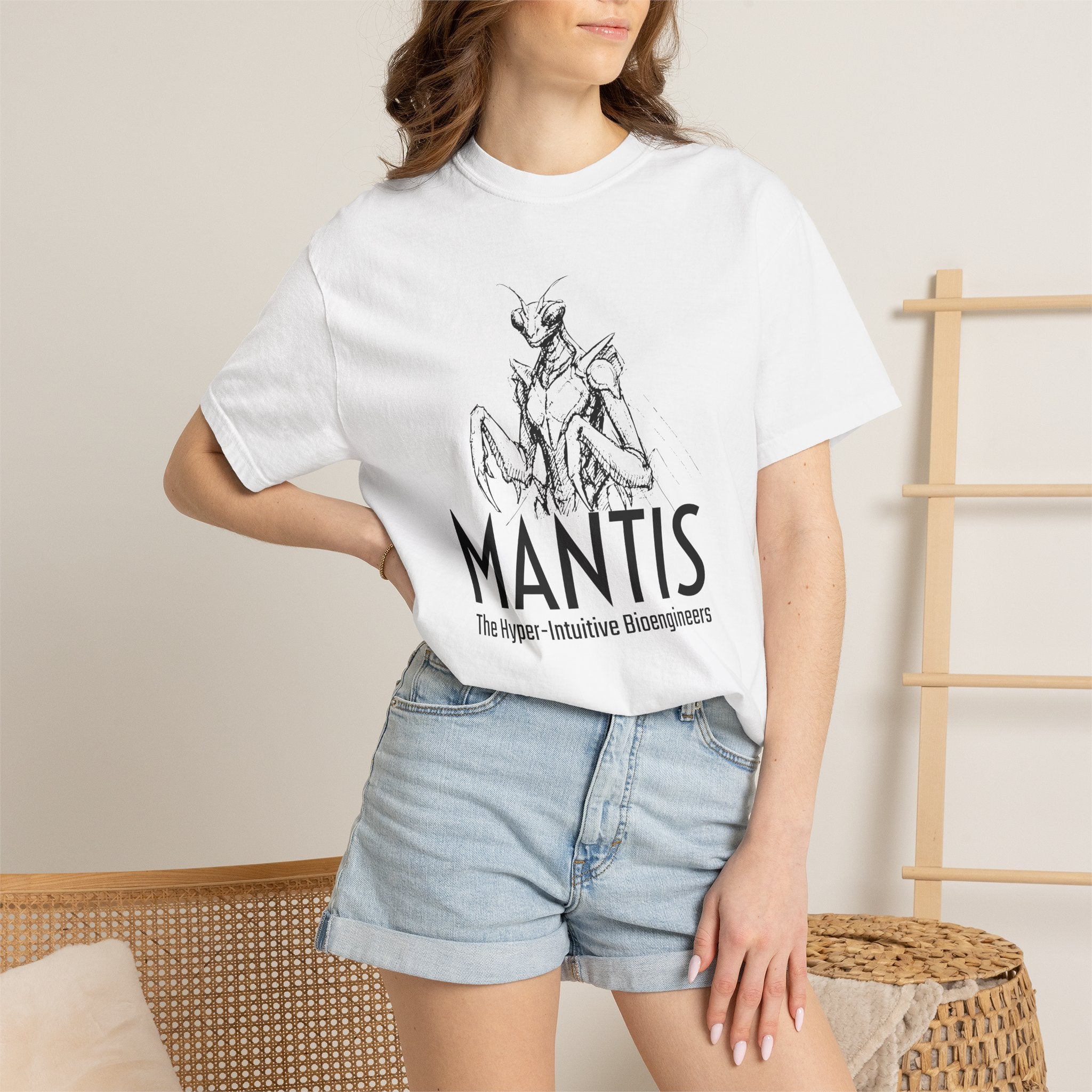 Alien Mantis Graphic T-Shirt — "The Hyper-Intuitive Bioengineers" Illustrated Tee