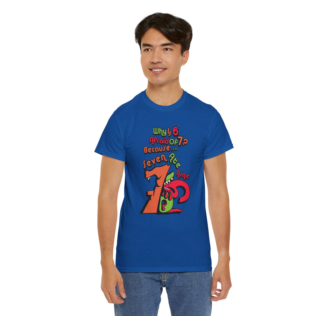 Why is 6 Afraid of 7? "Because 7 Ate 9" Funny Numbers Tee