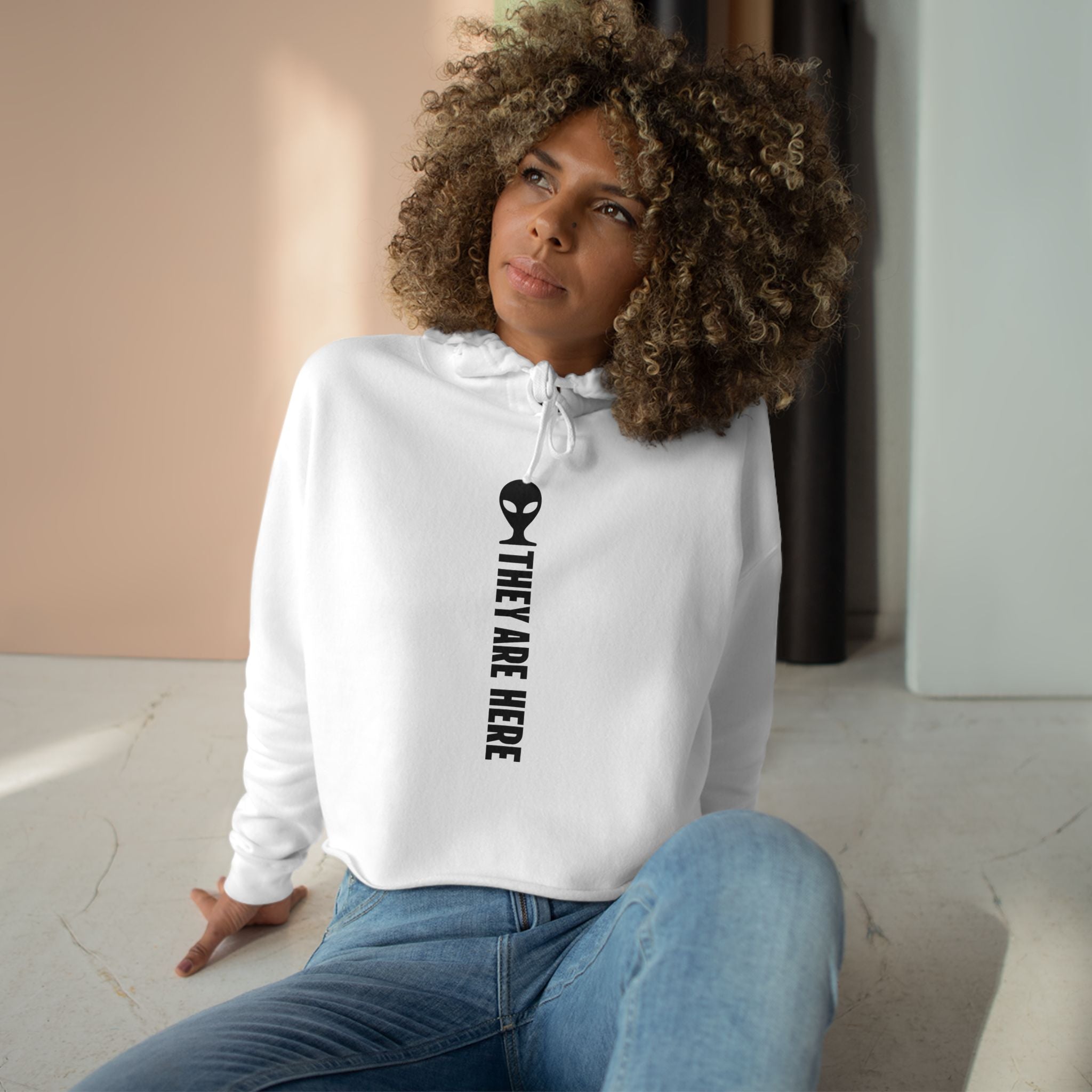 Alien Crop Hoodie - "They Are Here" Cropped Sweatshirt