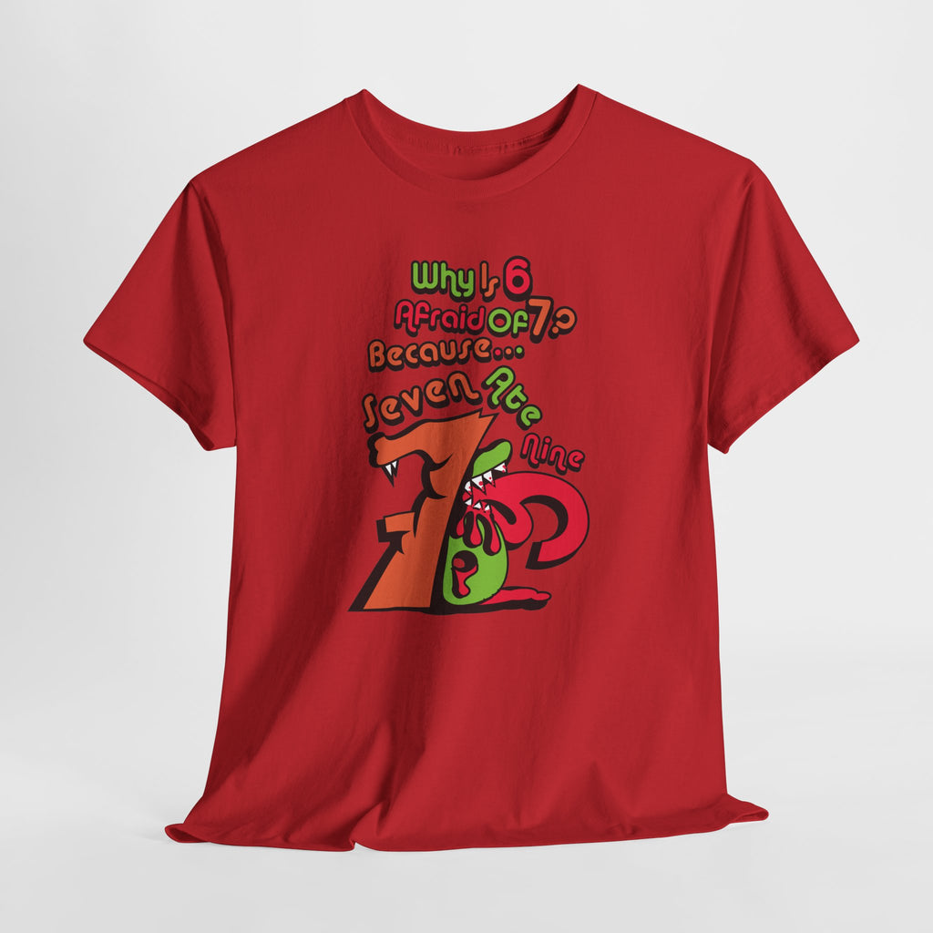 Why is 6 Afraid of 7? "Because 7 Ate 9" Funny Numbers Tee