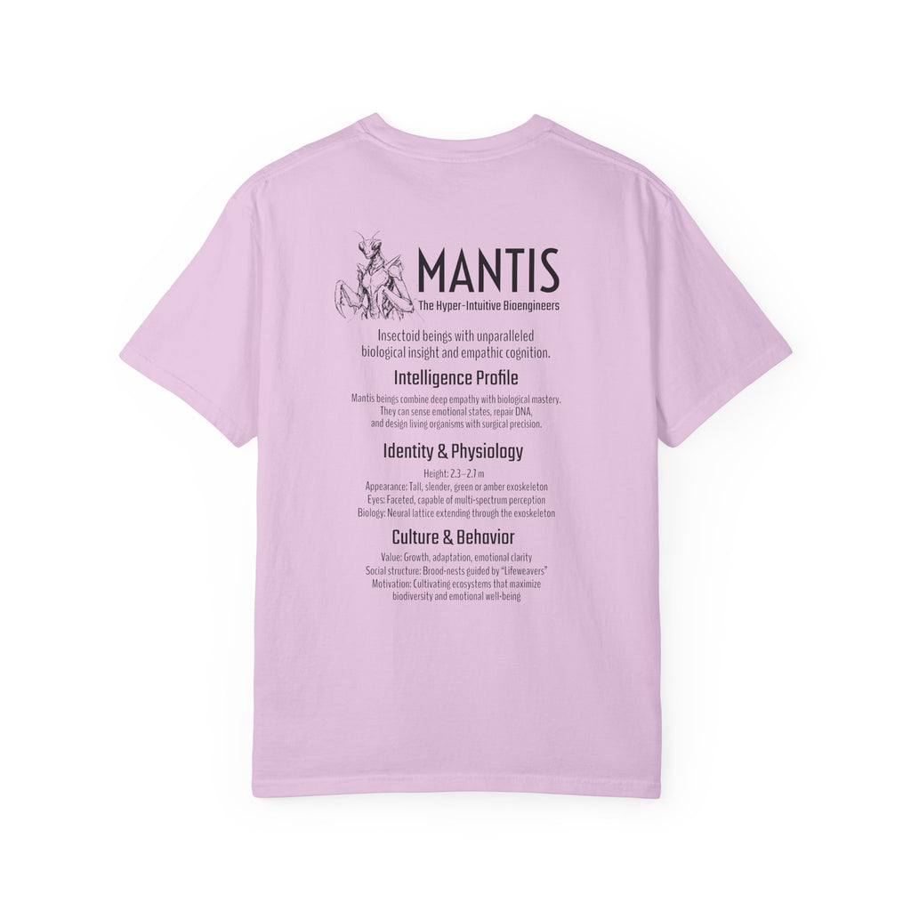Alien Mantis Graphic T-Shirt — "The Hyper-Intuitive Bioengineers" Illustrated Tee
