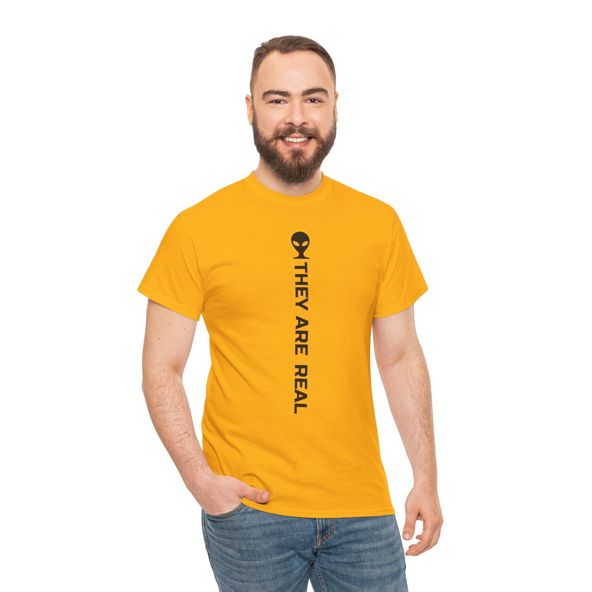 Alien Tee — Minimal "They Are Real" Vertical Graphic T-Shirt