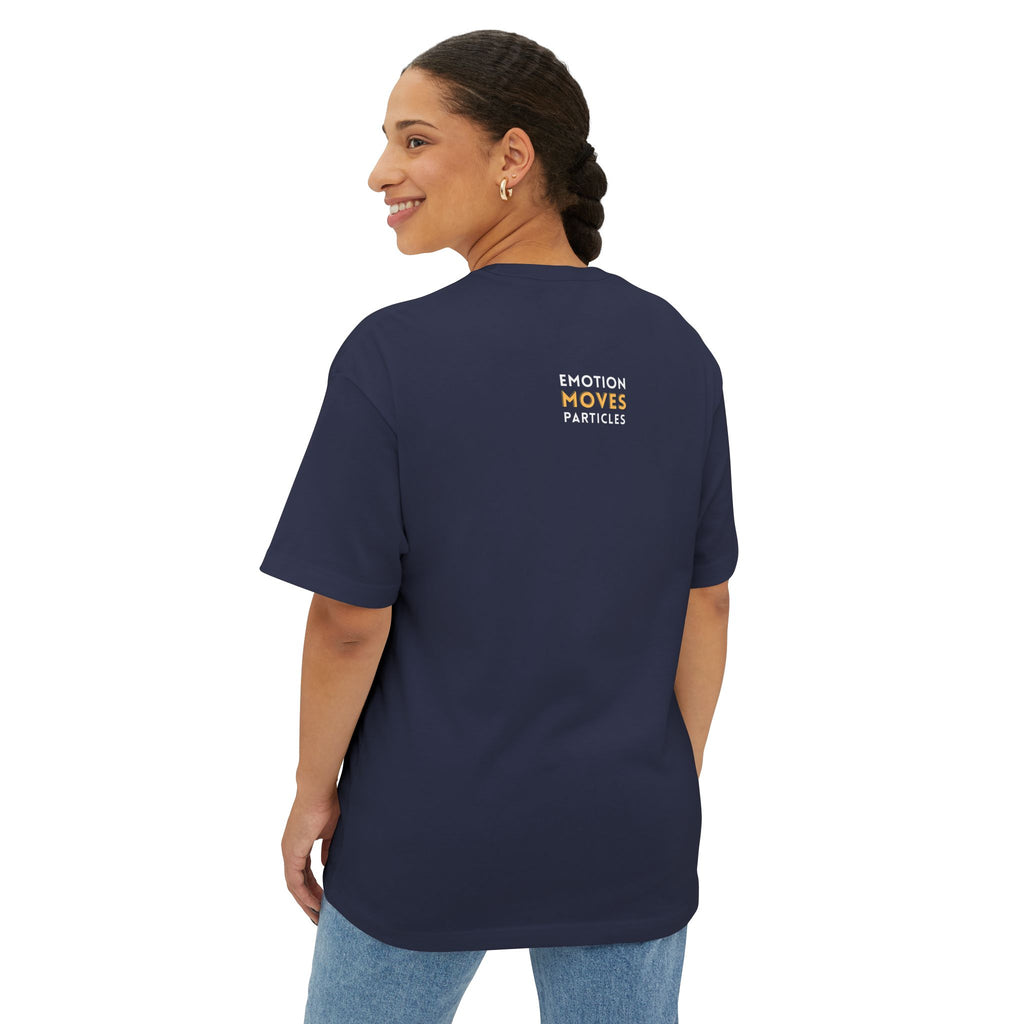 Emotion Moves Particles Dark Tee — Minimalist Motivational Graphic T-Shirt