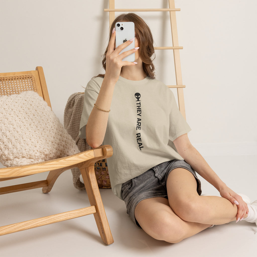 Alien Tee — Minimal "They Are Real" Vertical Graphic T-Shirt