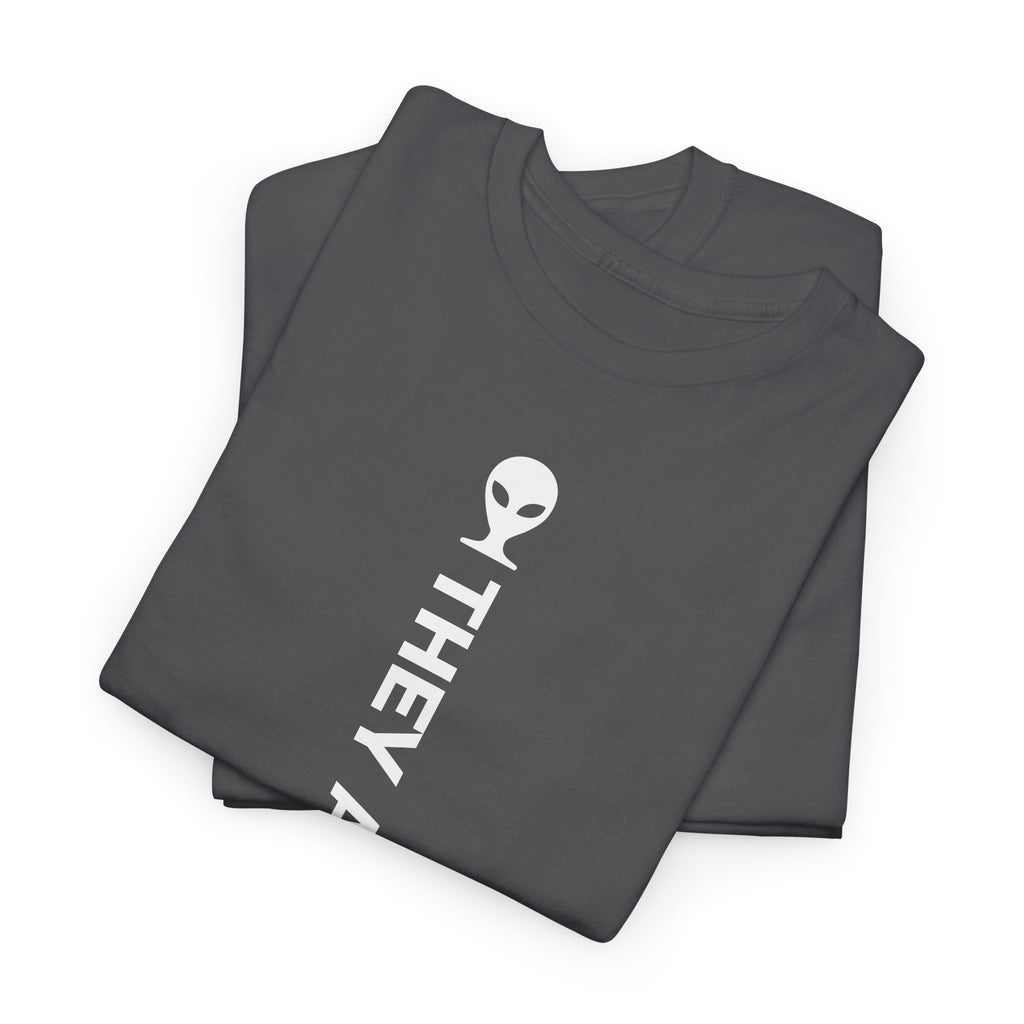 Alien Tee — Minimal "They Are Real" Vertical Graphic T-Shirt dark
