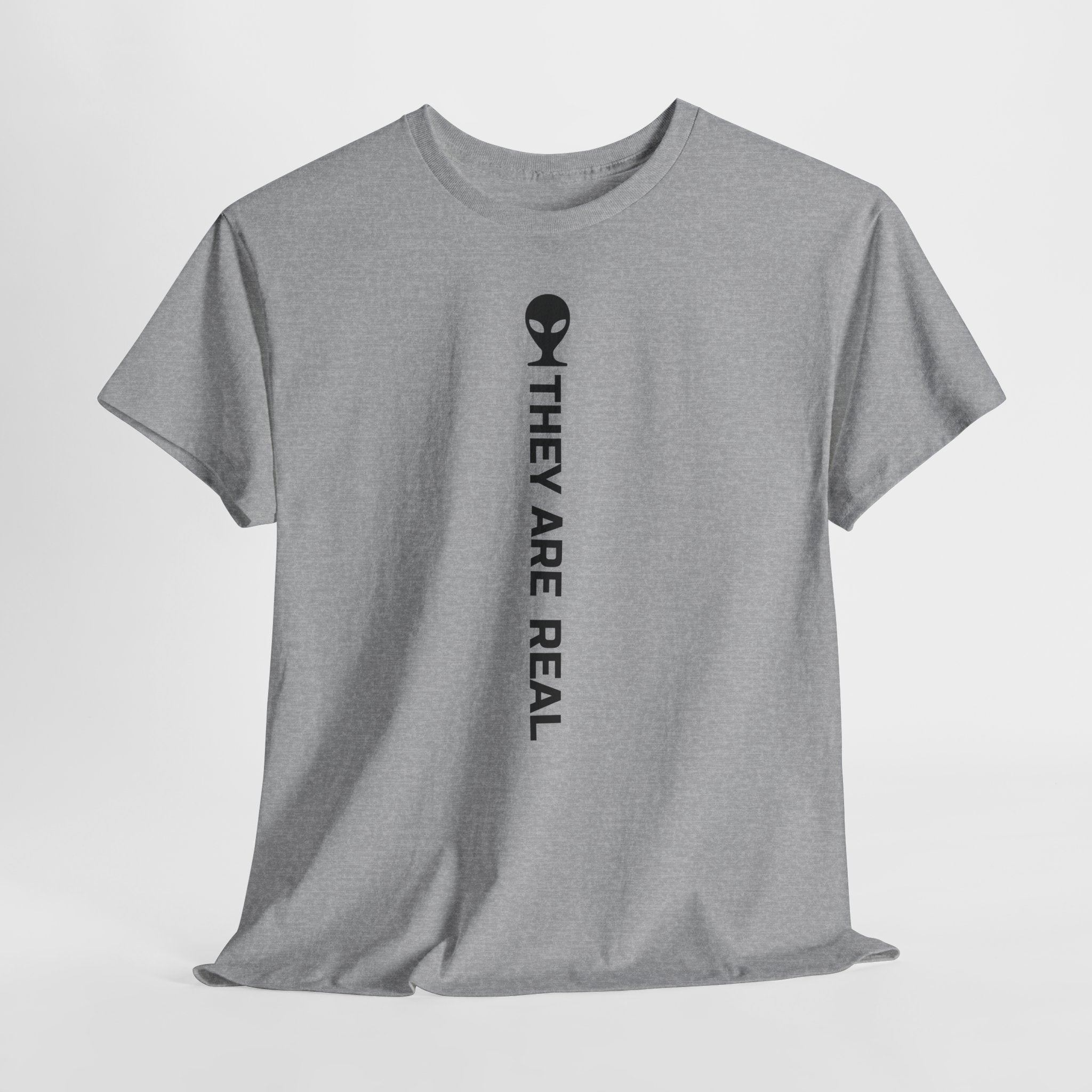 Alien Tee — Minimal "They Are Real" Vertical Graphic T-Shirt