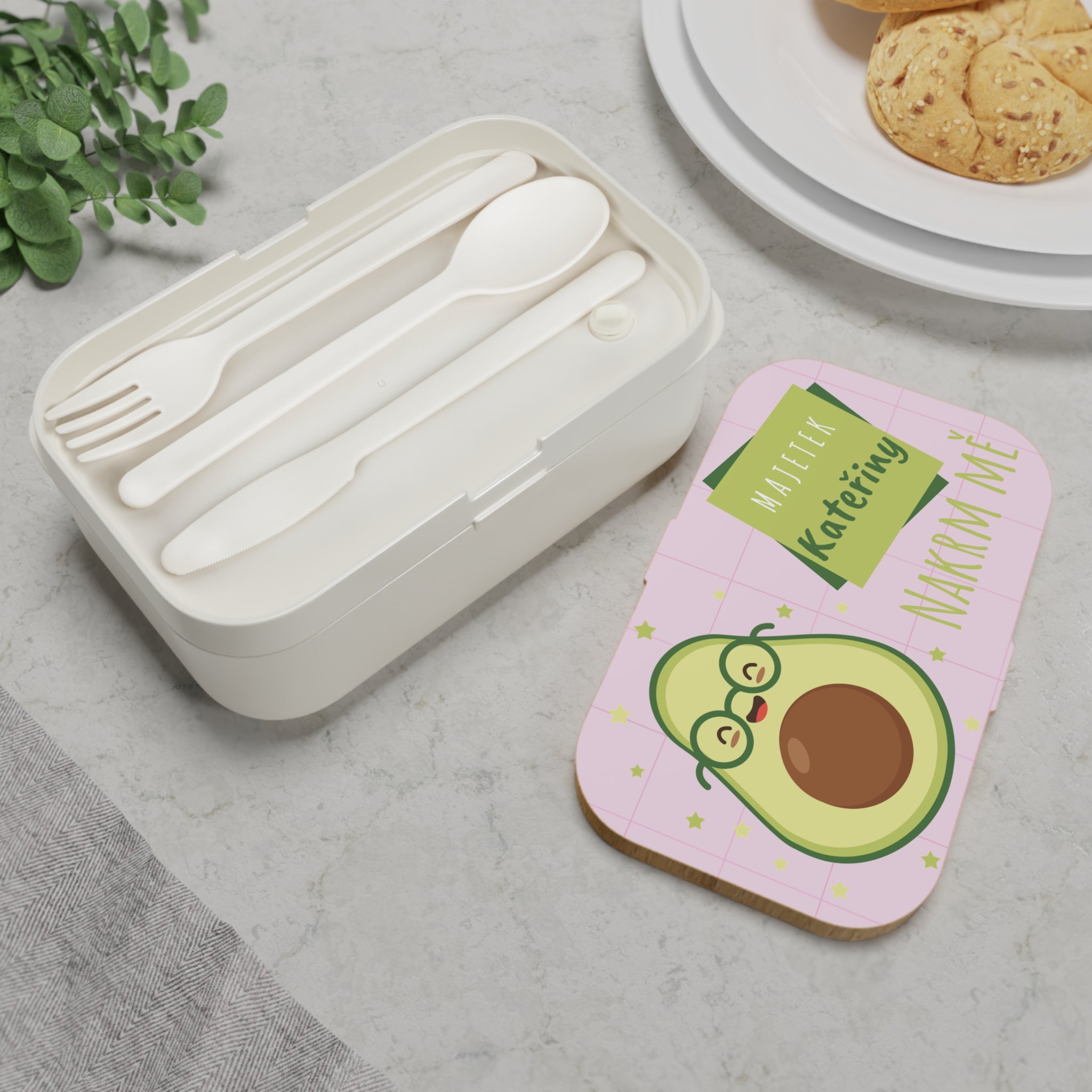 Personalized Avocado Bento Lunch Box – "Nakrm mě" Cute Kawaii Kid’s Lunchbox