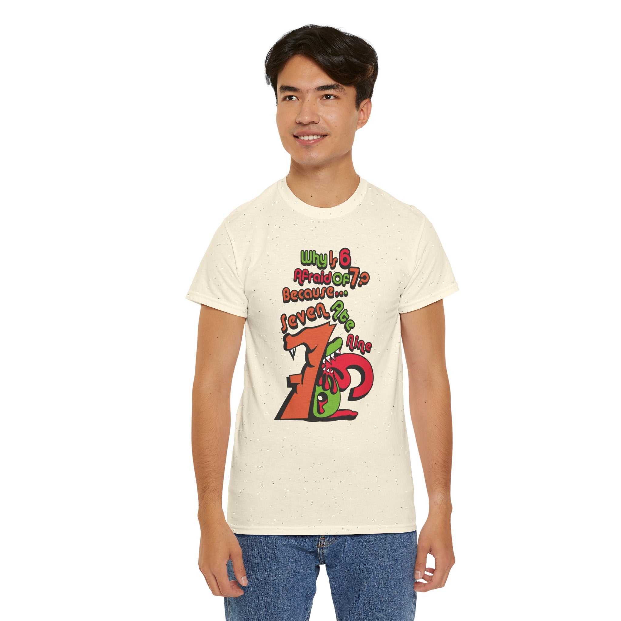 Why is 6 Afraid of 7? "Because 7 Ate 9" Funny Numbers Tee