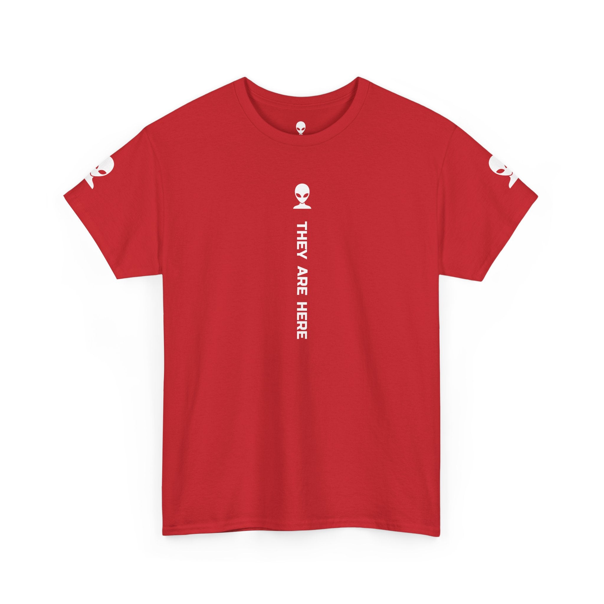 Alien Tee — Minimal "They Are Here" Vertical Graphic T-Shirt dark