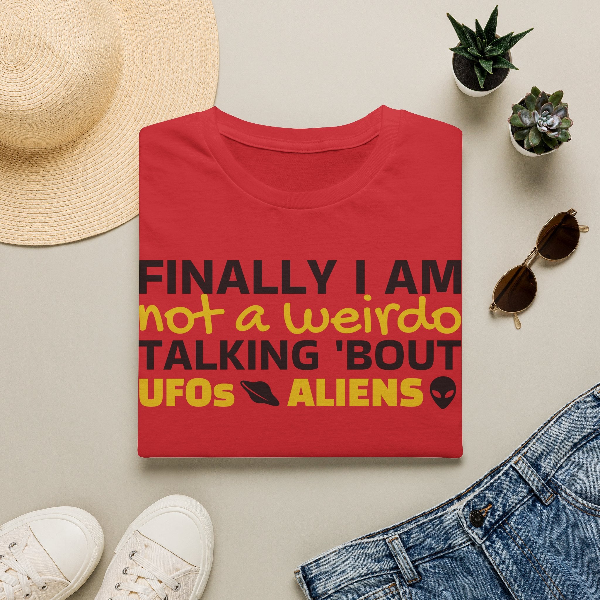 Alien T-Shirt — "Finally I am not a Weirdo talking about UFO & Aliens" - Positive Message Alien Tee