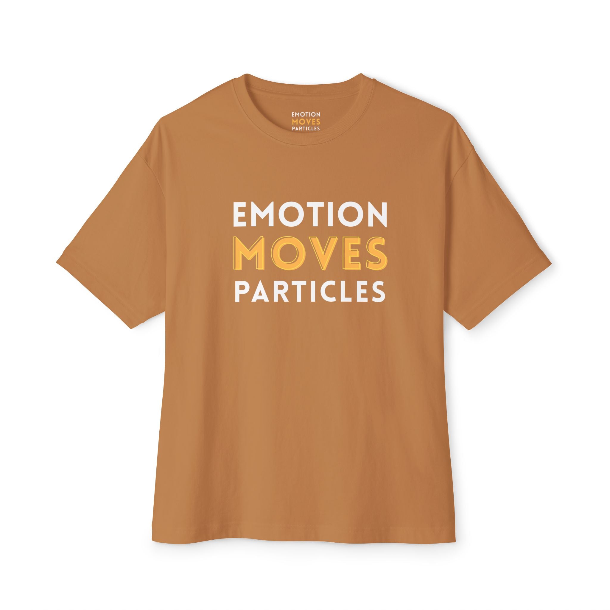 Emotion Moves Particles Dark Tee — Minimalist Motivational Graphic T-Shirt