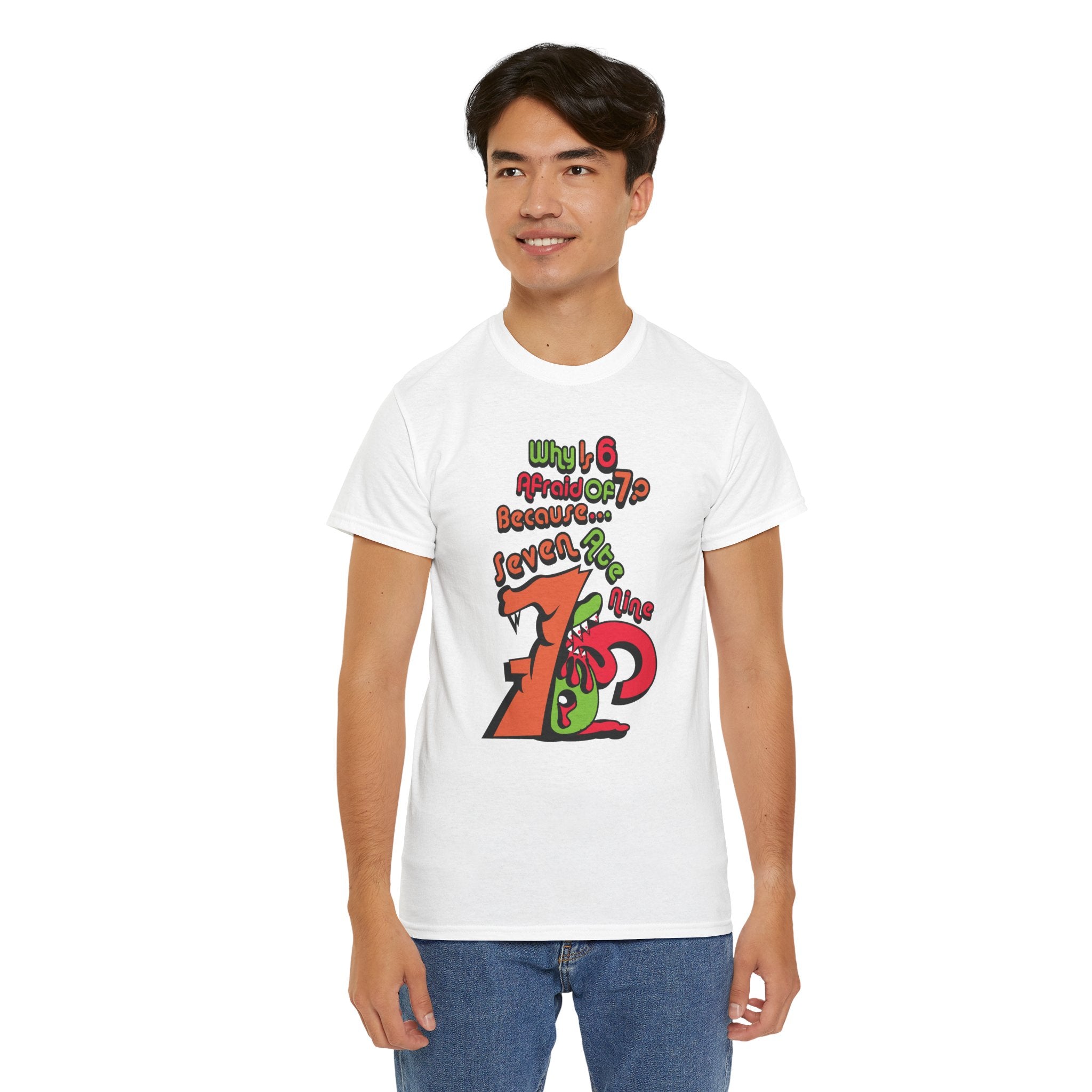 Why is 6 Afraid of 7? "Because 7 Ate 9" Funny Numbers Tee