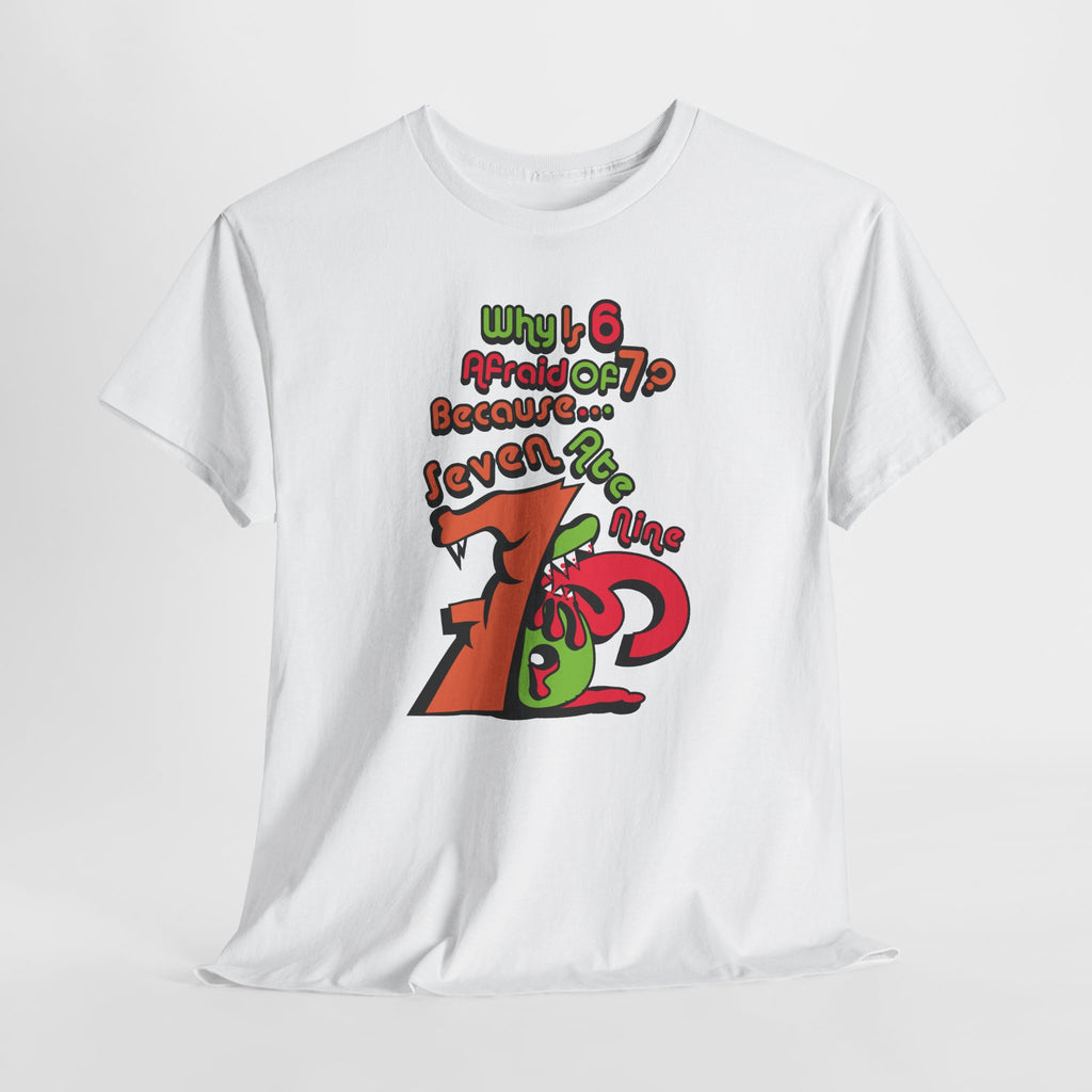 Why is 6 Afraid of 7? "Because 7 Ate 9" Funny Numbers Tee