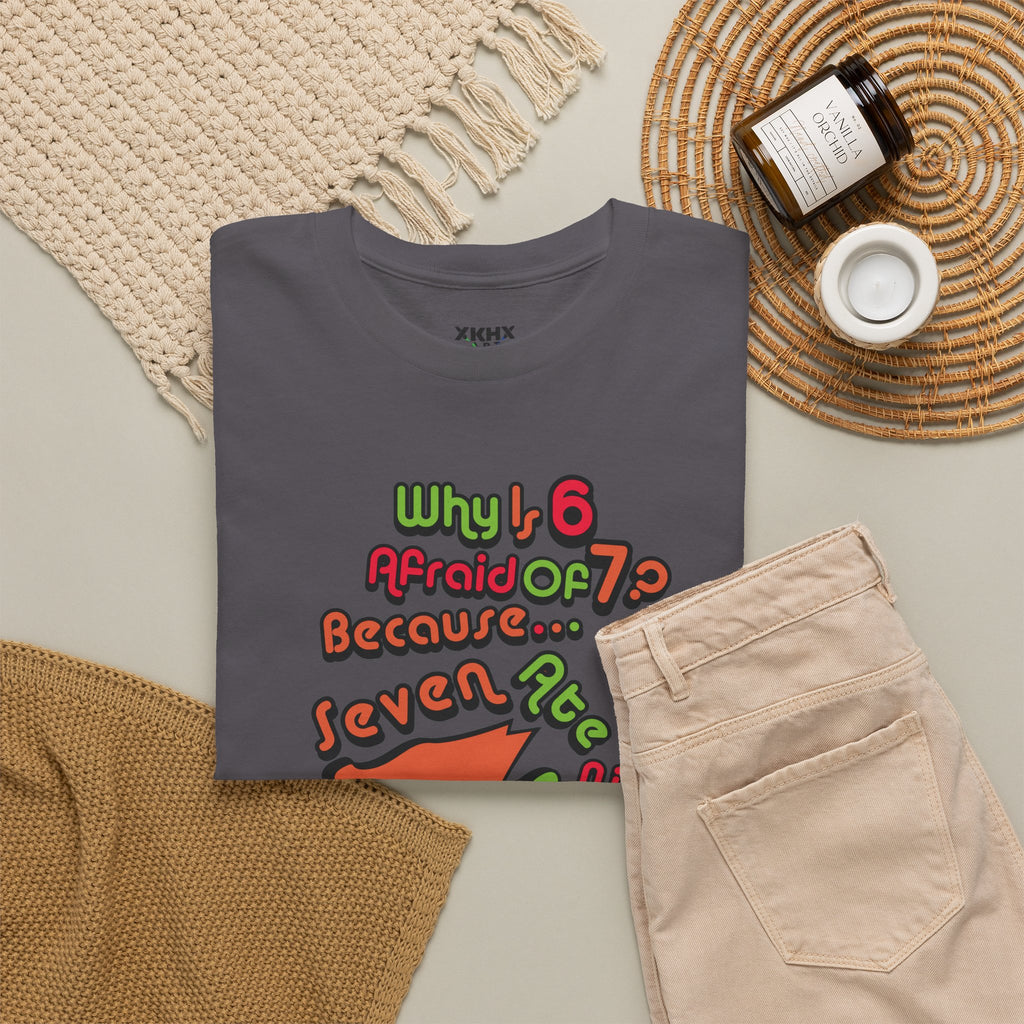 Why is 6 Afraid of 7? "Because 7 Ate 9" Funny Numbers Tee