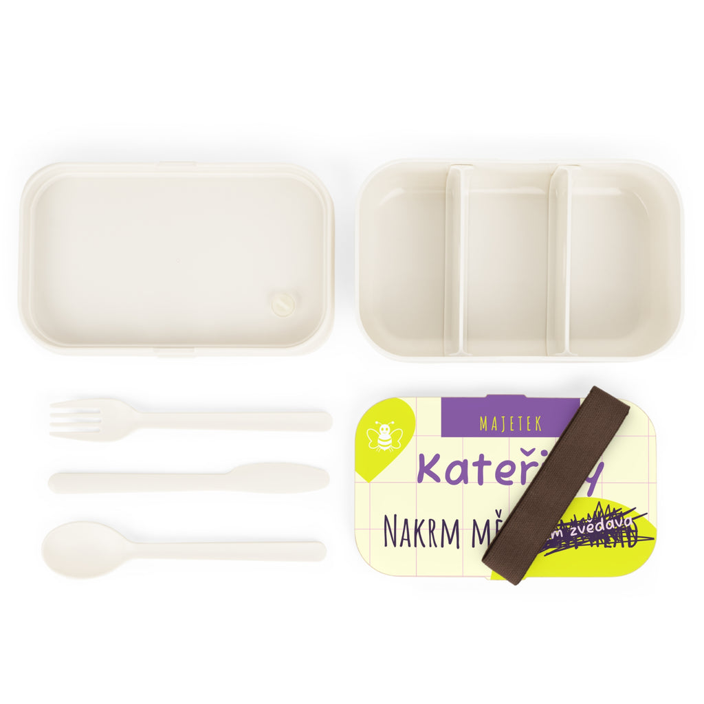 Personalized Bento Lunch Box — "Majetek [Name]" Wooden Design (Czech)