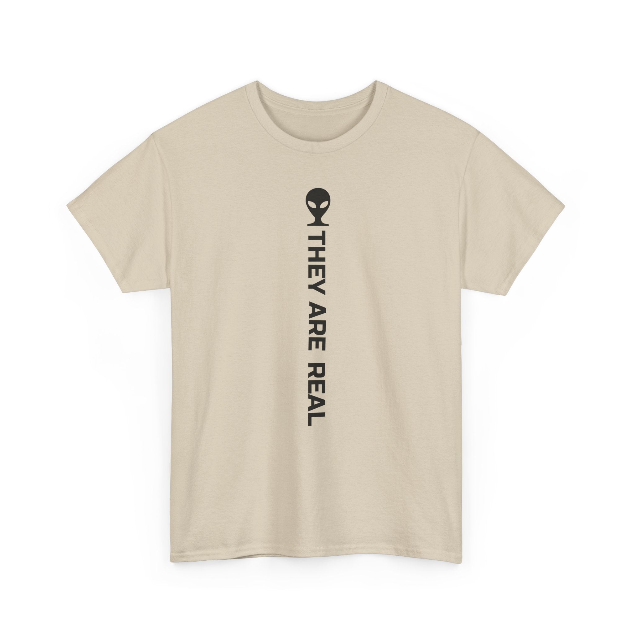 Alien Tee — Minimal "They Are Real" Vertical Graphic T-Shirt
