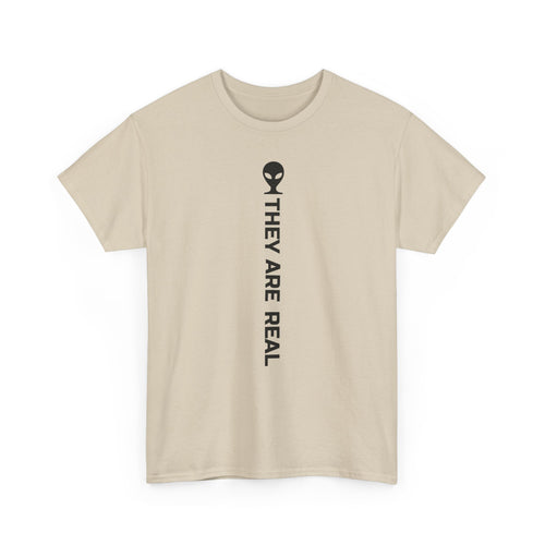 Alien Tee — Minimal "They Are Real" Vertical Graphic T-Shirt