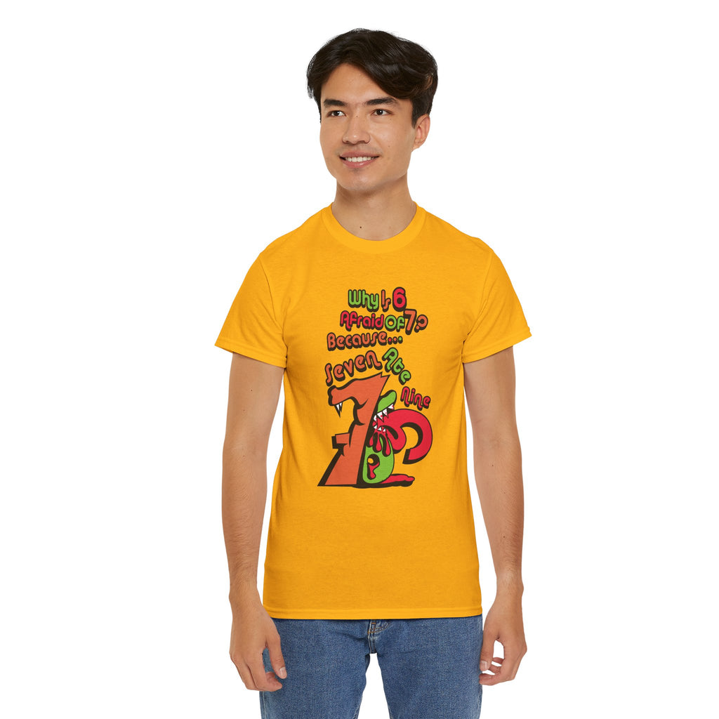 Why is 6 Afraid of 7? "Because 7 Ate 9" Funny Numbers Tee