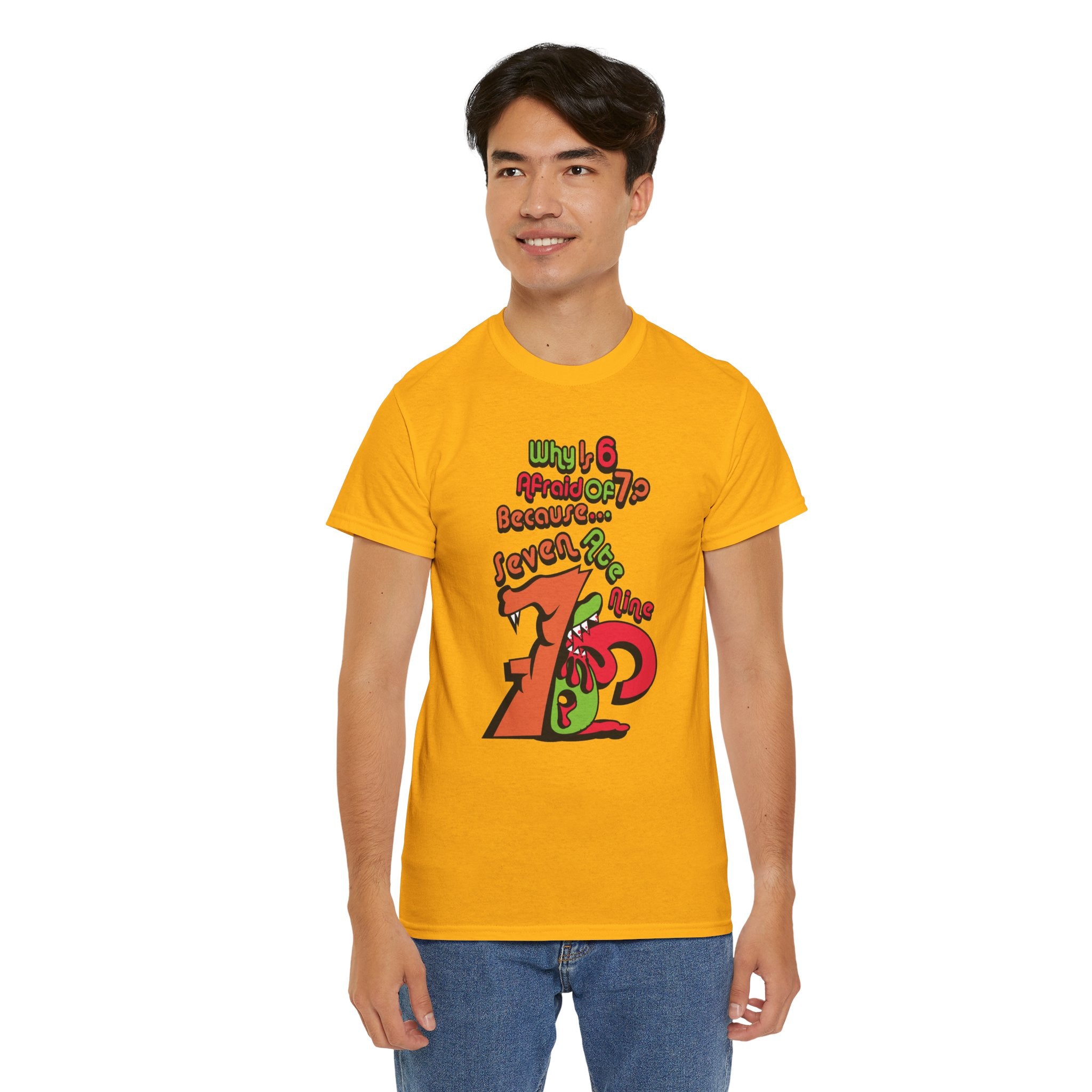 Why is 6 Afraid of 7? "Because 7 Ate 9" Funny Numbers Tee