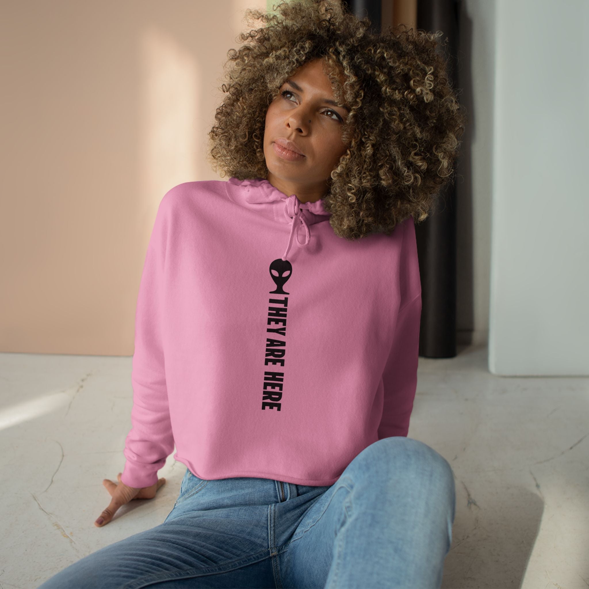 Alien Crop Hoodie - "They Are Here" Cropped Sweatshirt
