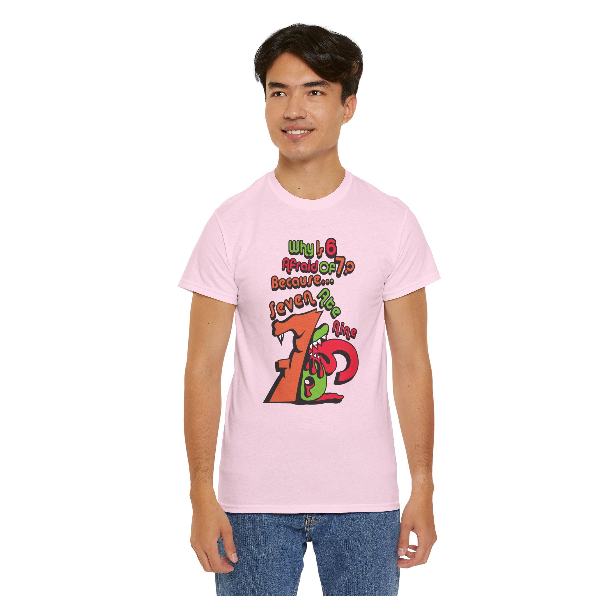 Why is 6 Afraid of 7? "Because 7 Ate 9" Funny Numbers Tee