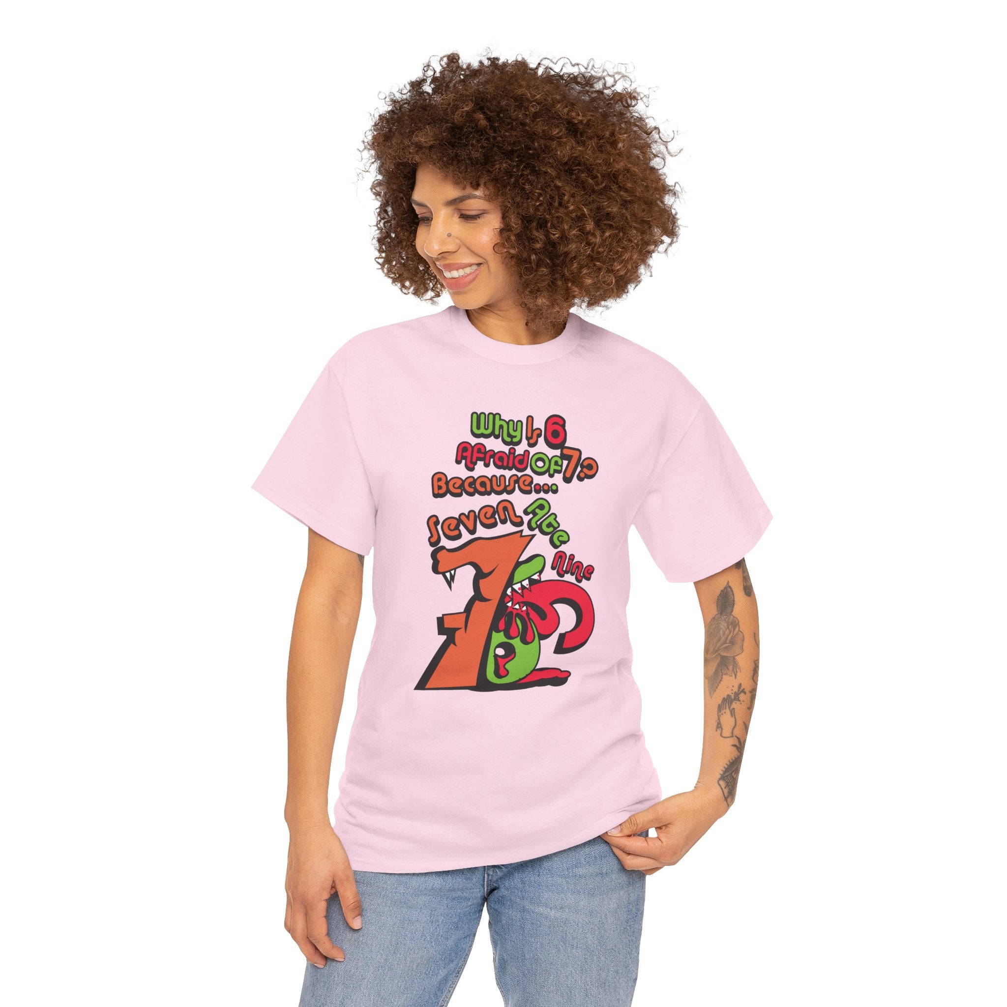 Why is 6 Afraid of 7? "Because 7 Ate 9" Funny Numbers Tee