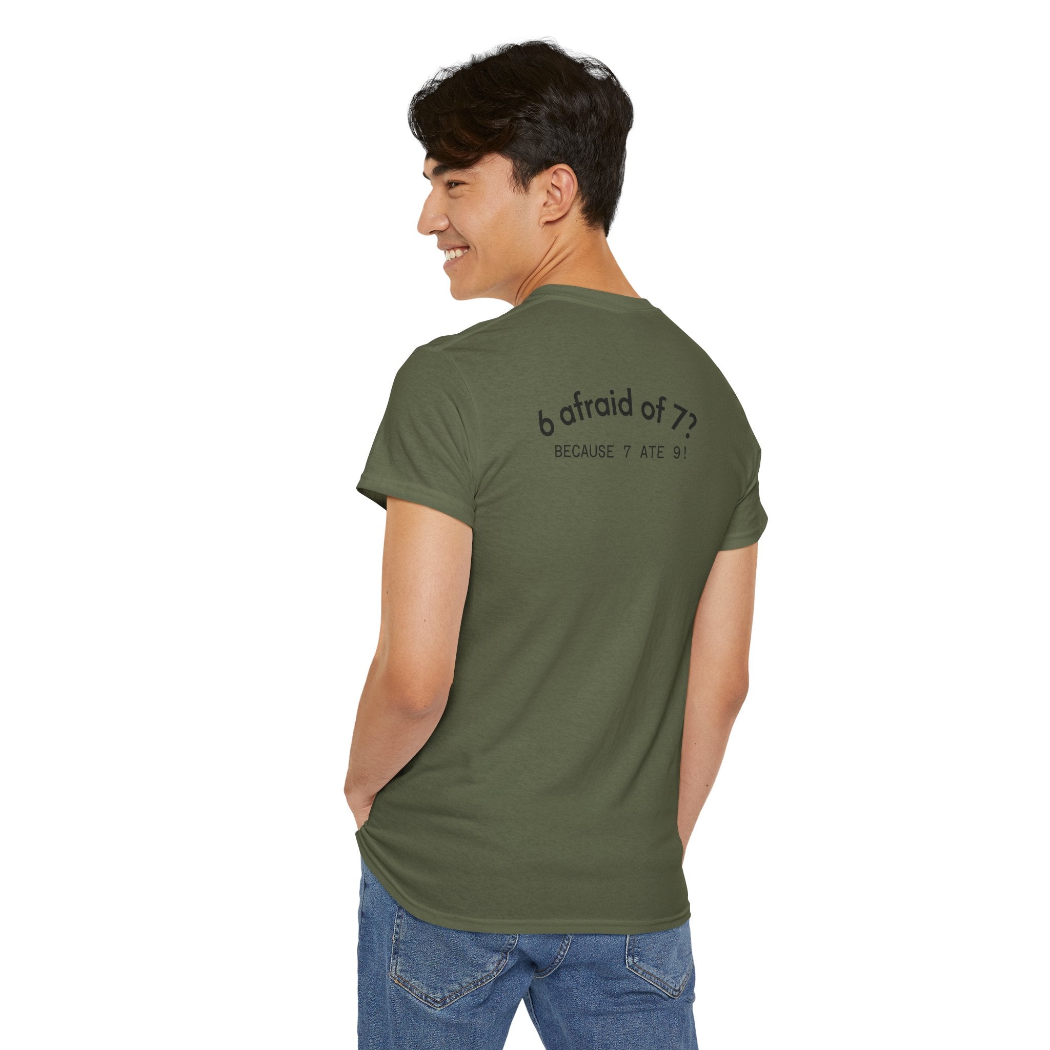 Why is 6 Afraid of 7? "Because 7 Ate 9" Funny Numbers Tee