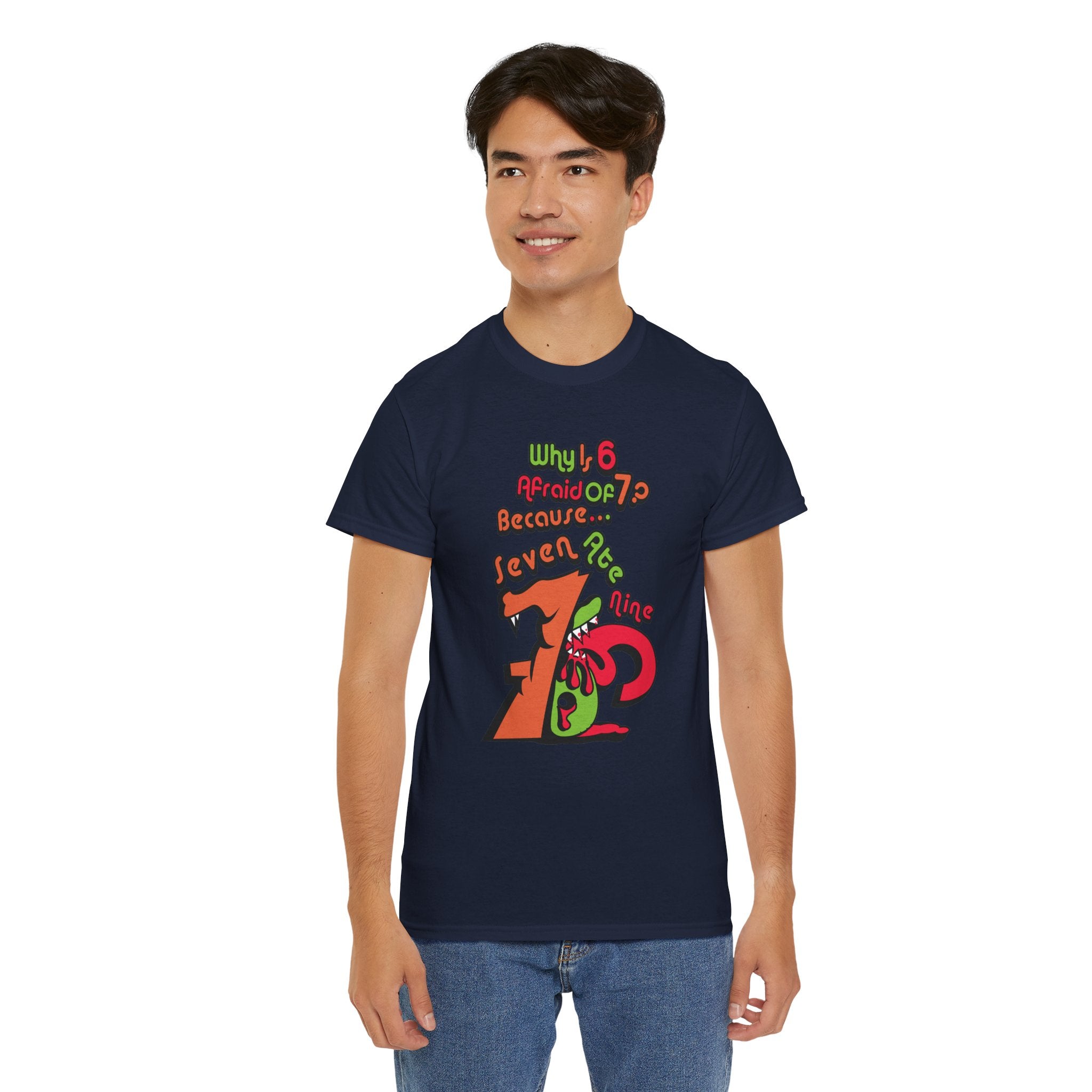 Why is 6 Afraid of 7? "Because 7 Ate 9" Funny Numbers Tee