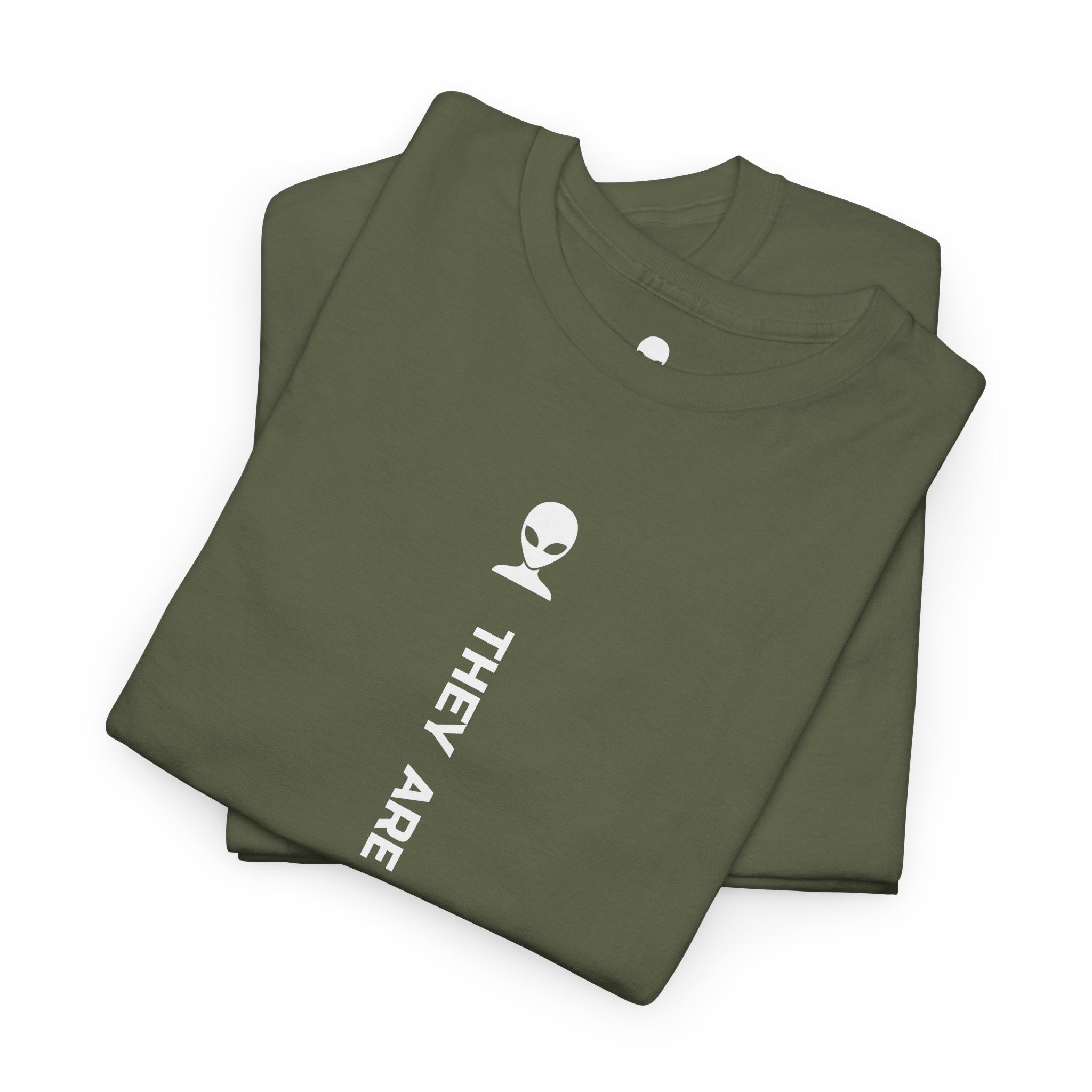 Alien Tee — Minimal "They Are Here" Vertical Graphic T-Shirt dark