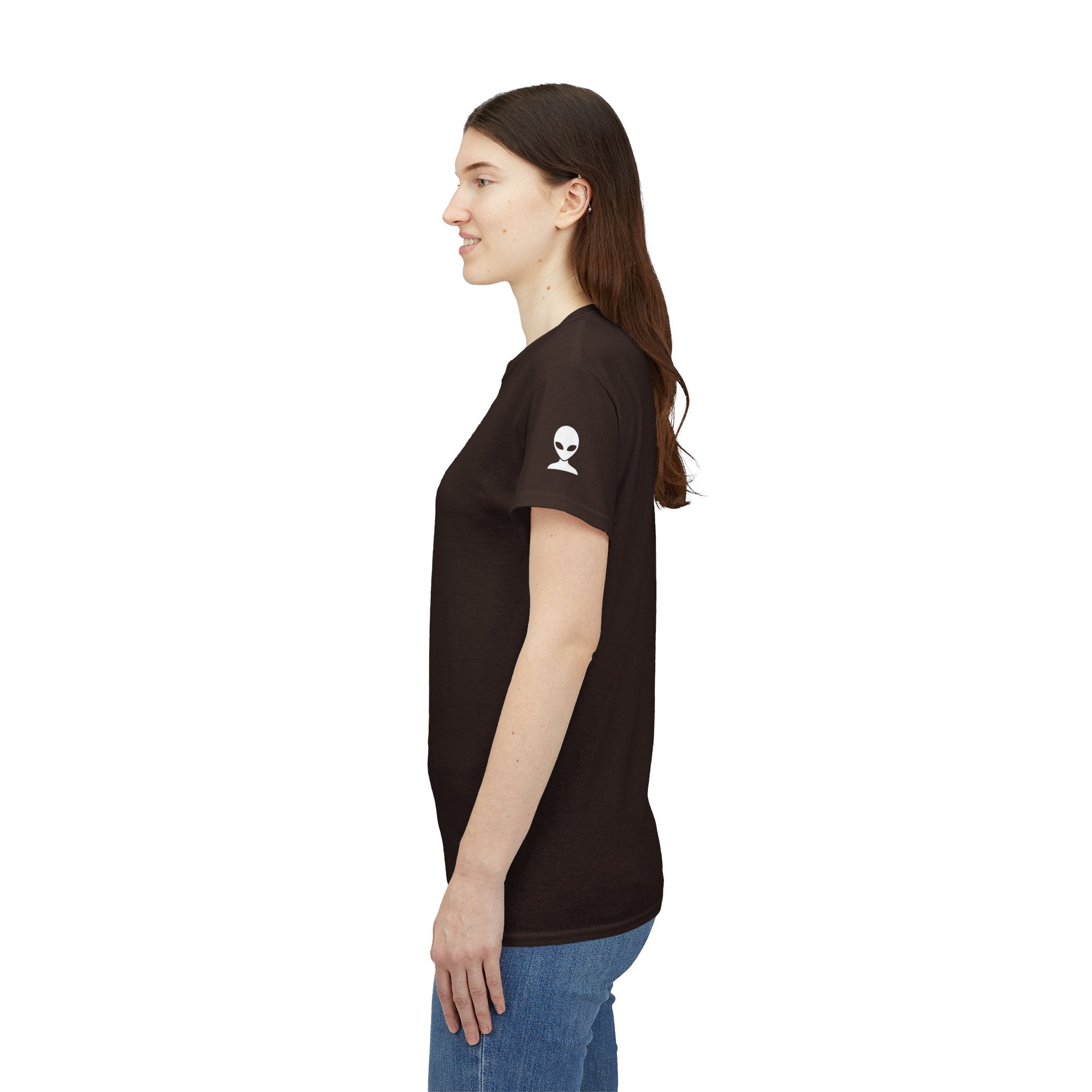 Alien Tee — Minimal "They Are Here" Vertical Graphic T-Shirt dark