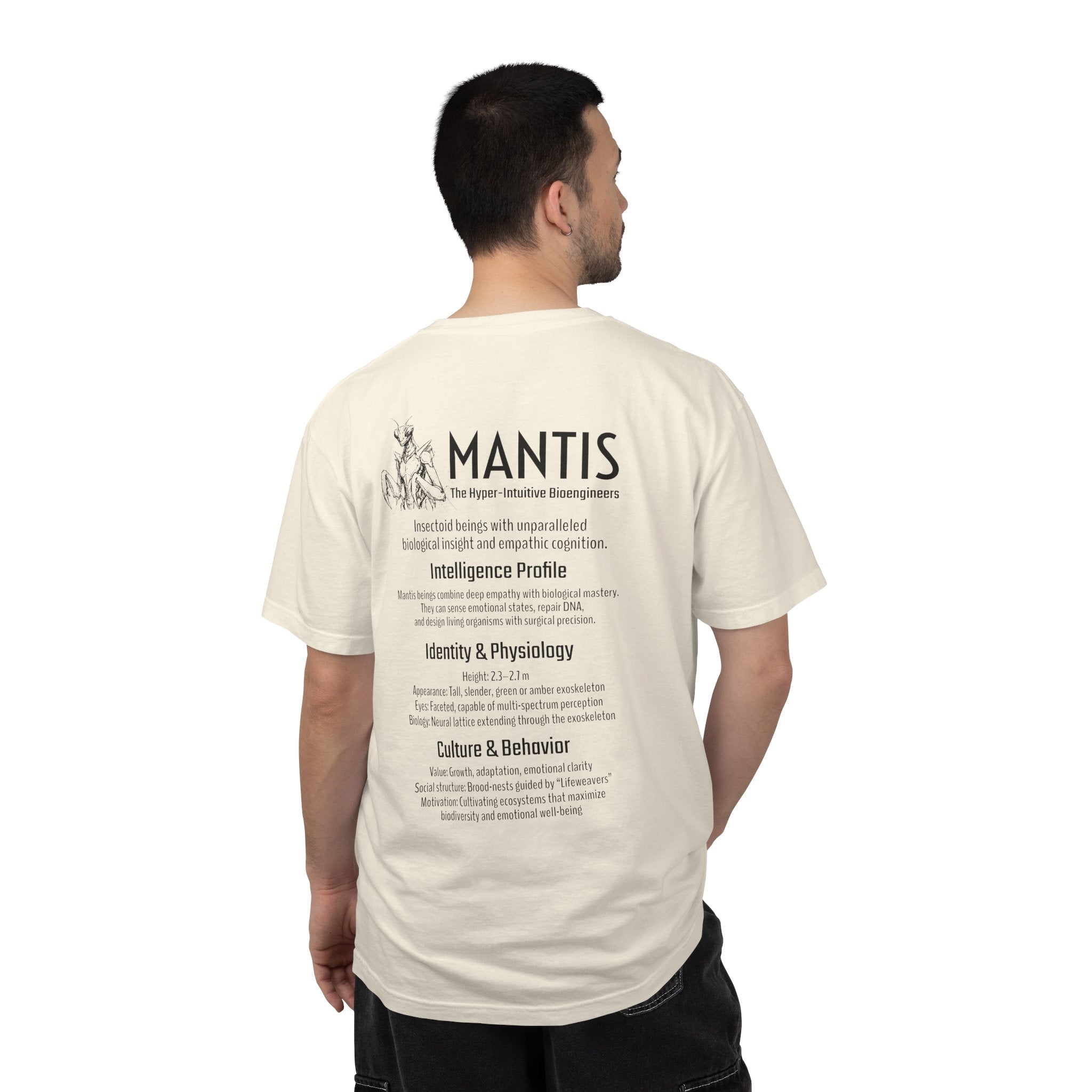 Alien Mantis Graphic T-Shirt — "The Hyper-Intuitive Bioengineers" Illustrated Tee