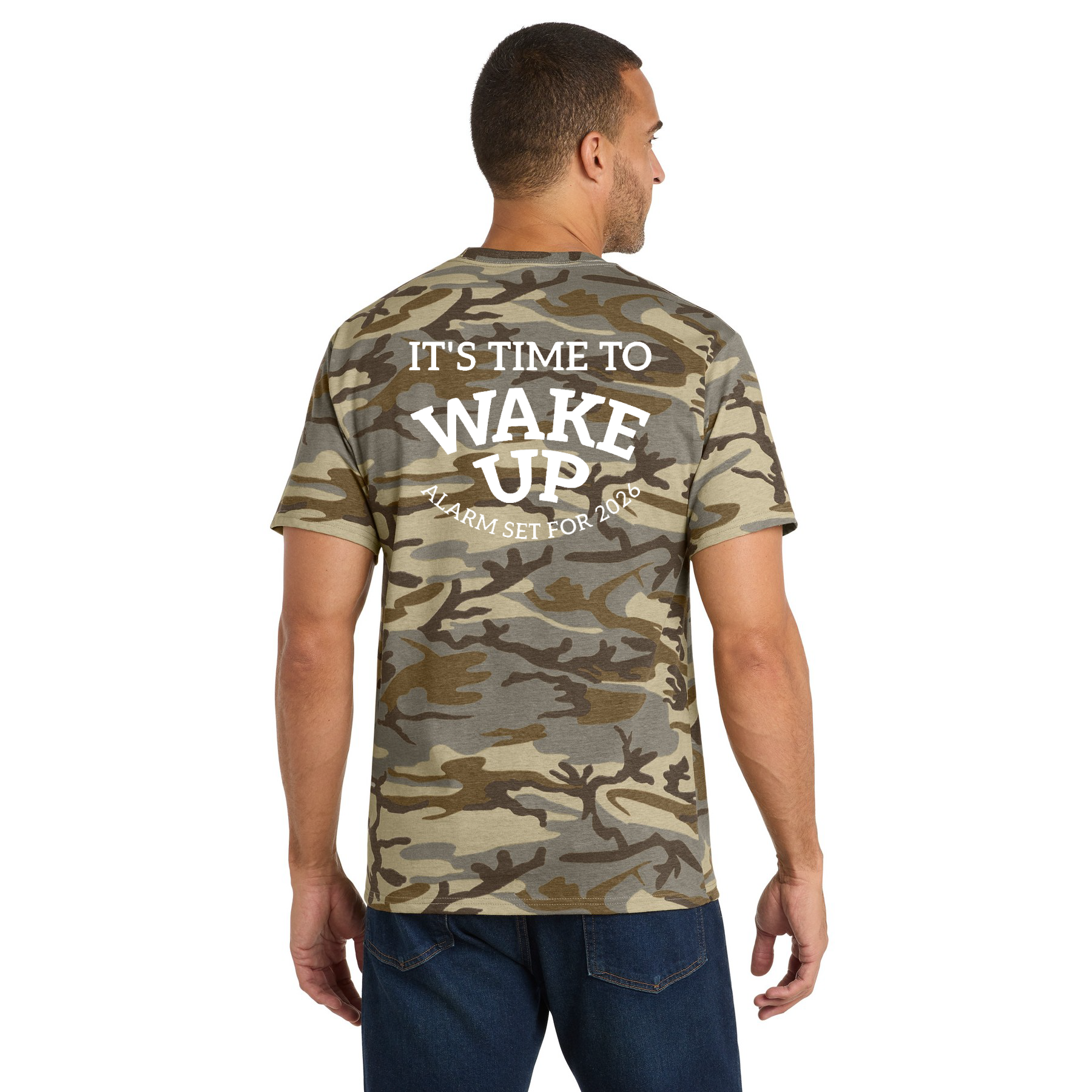 Wake Up Camo Tee — "It's Time to Wake Up" Military Green Graphic T-Shirt