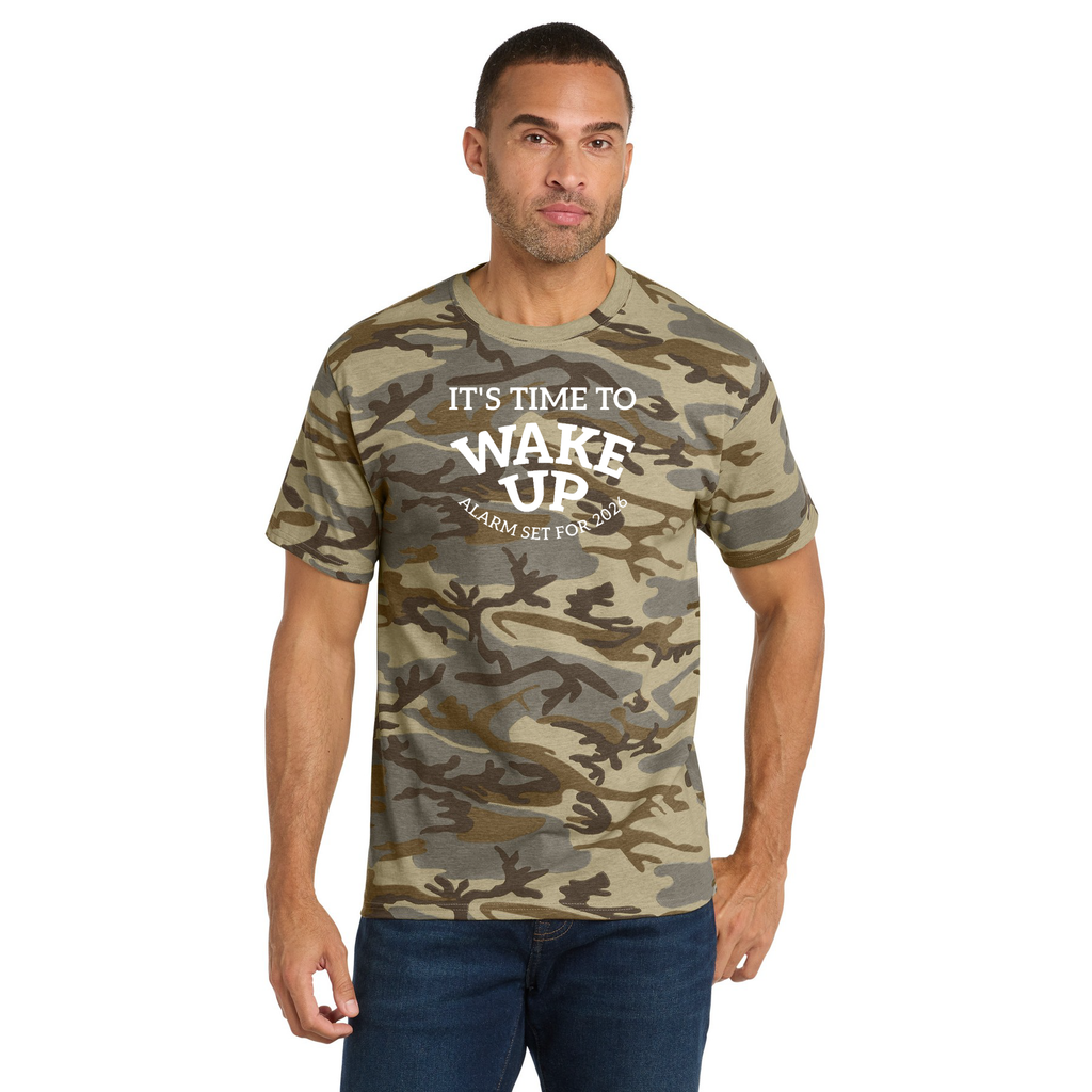 Wake Up Camo Tee — "It's Time to Wake Up" Military Green Graphic T-Shirt
