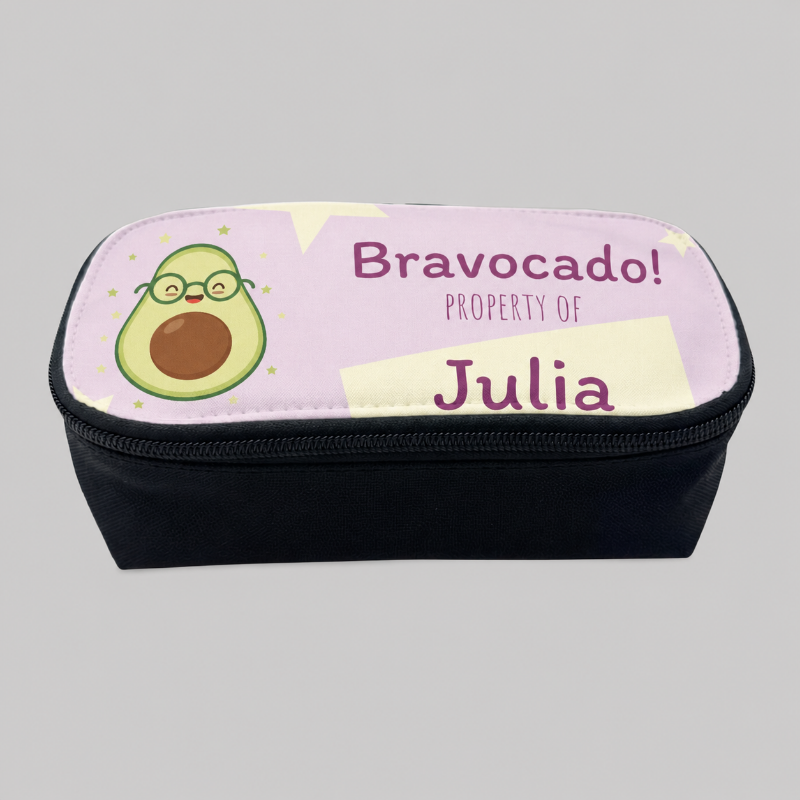 Personalized Avocado Pencil Case – "Bravocado! Property of [Name]" Cute School Supply