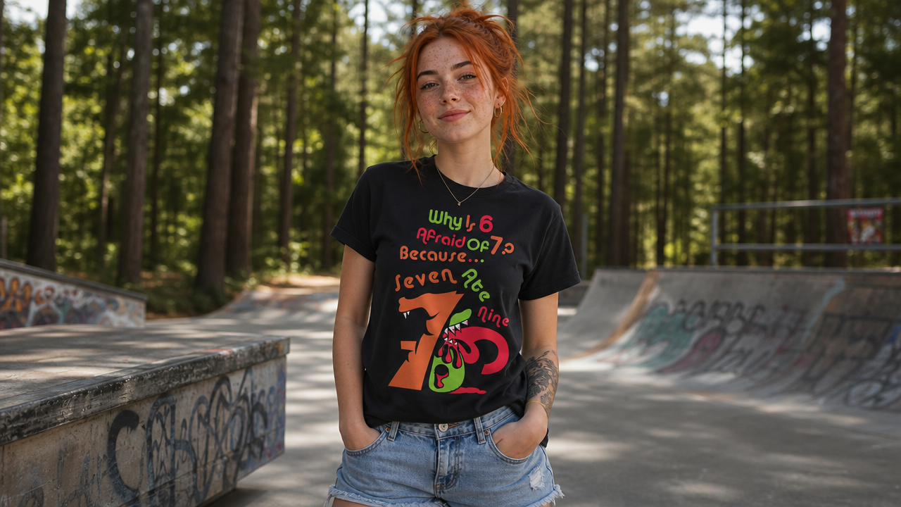 Why is 6 Afraid of 7? "Because 7 Ate 9" Funny Numbers Tee