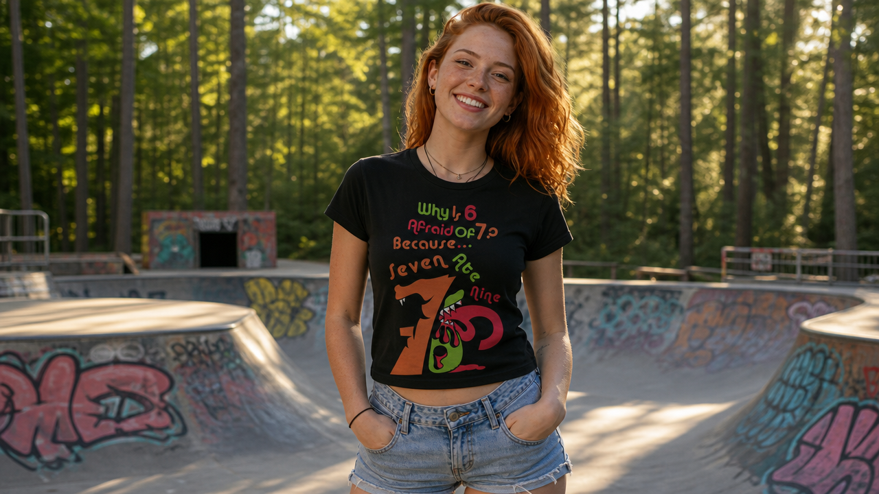 Why is 6 Afraid of 7? "Because 7 Ate 9" Funny Numbers Tee