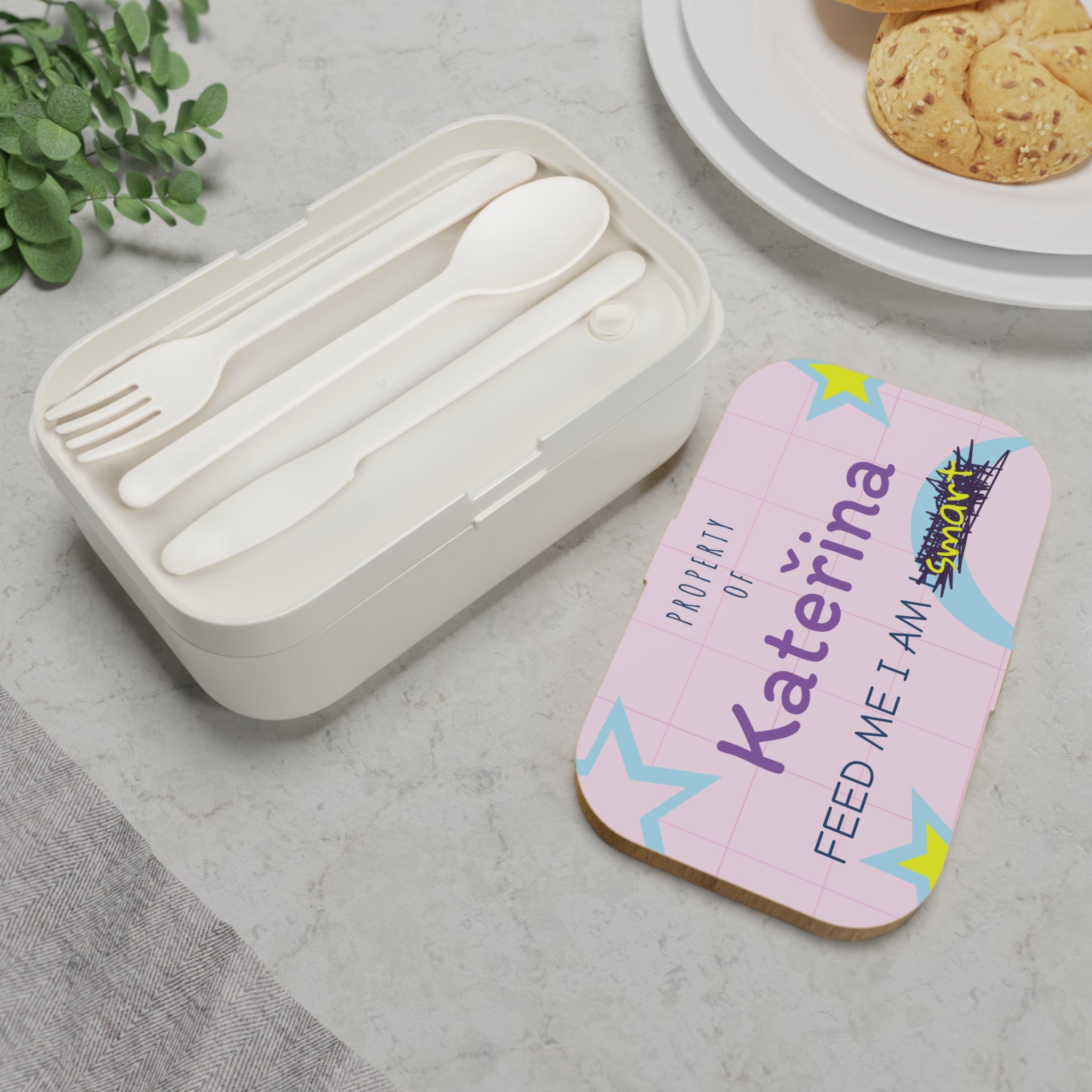 Personalized Bento Lunch Box — "Property of [Name] Feed Me I Am Hungry/Smart" Design