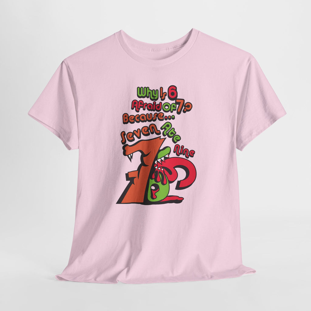 Why is 6 Afraid of 7? "Because 7 Ate 9" Funny Numbers Tee