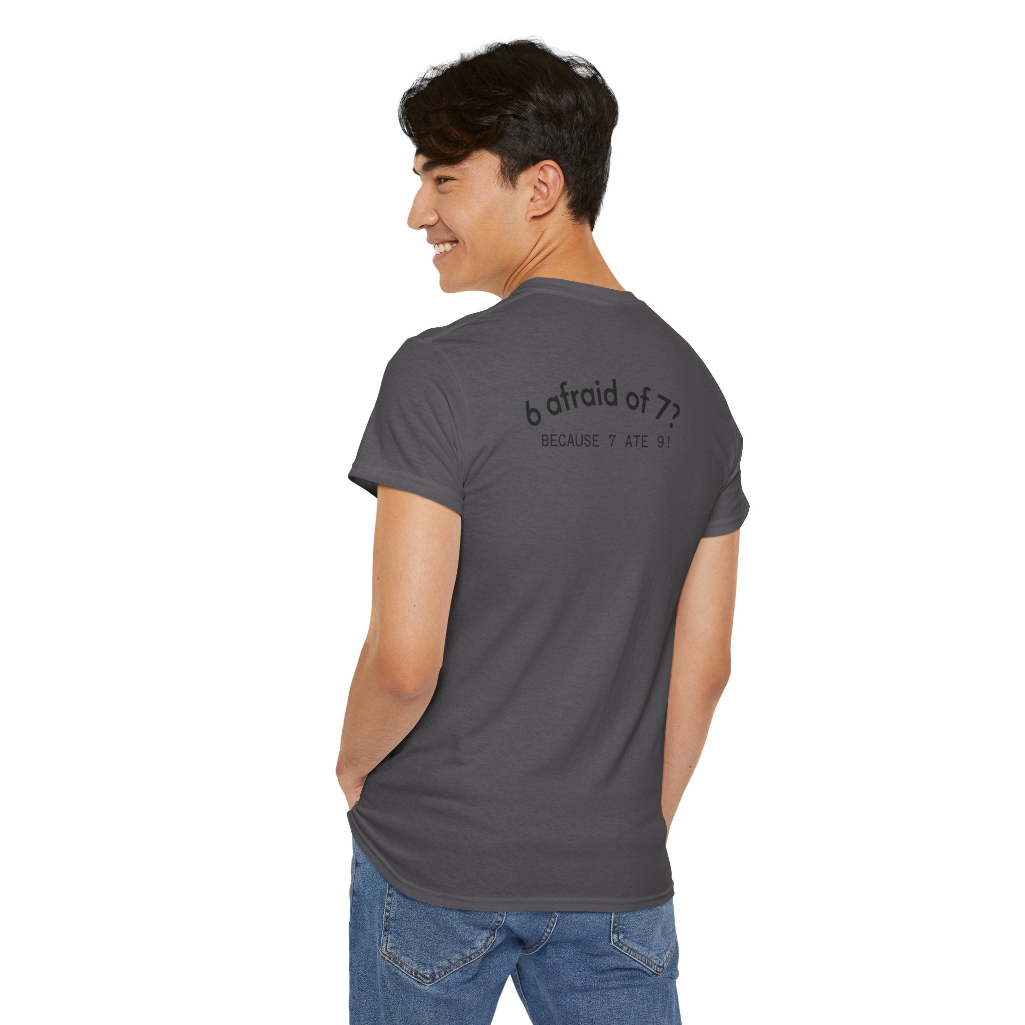 Why is 6 Afraid of 7? "Because 7 Ate 9" Funny Numbers Tee