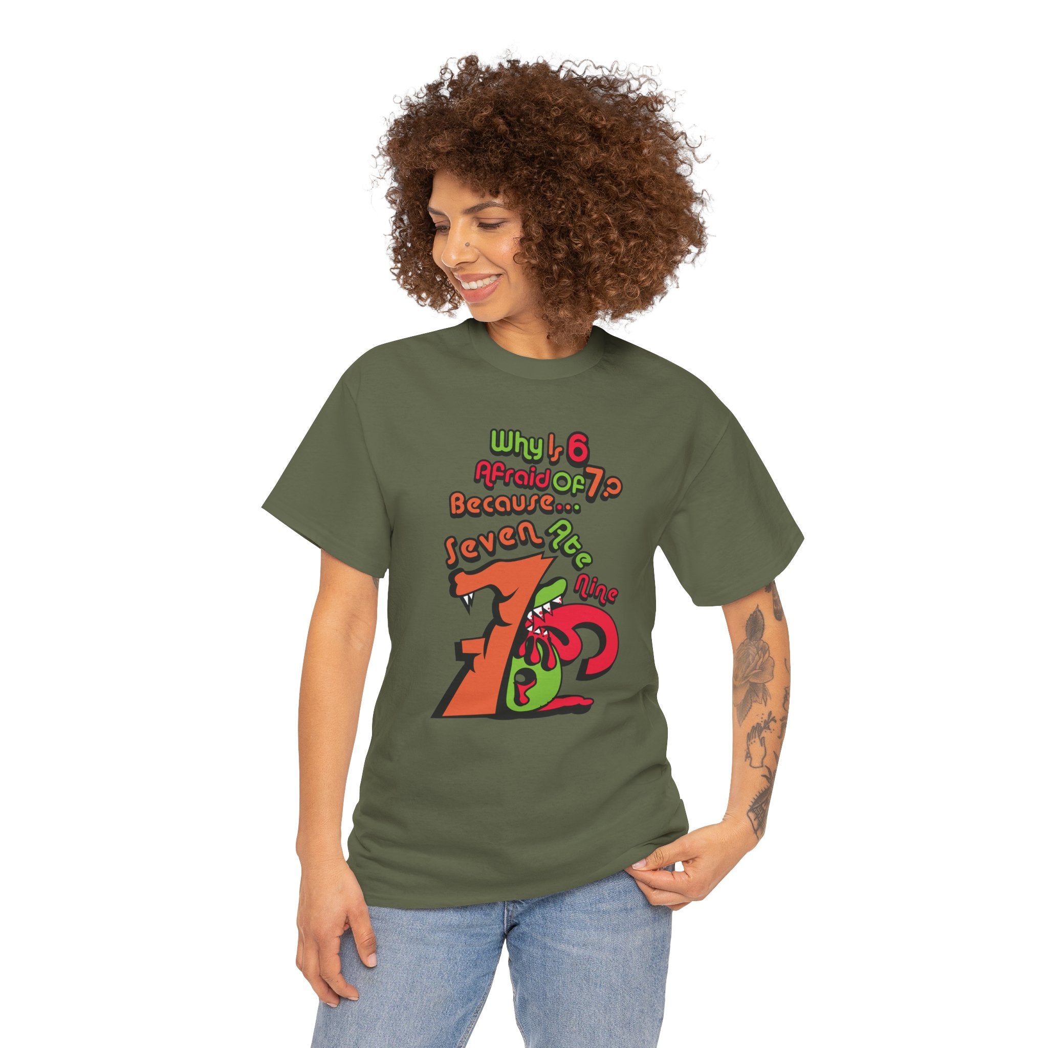 Why is 6 Afraid of 7? "Because 7 Ate 9" Funny Numbers Tee